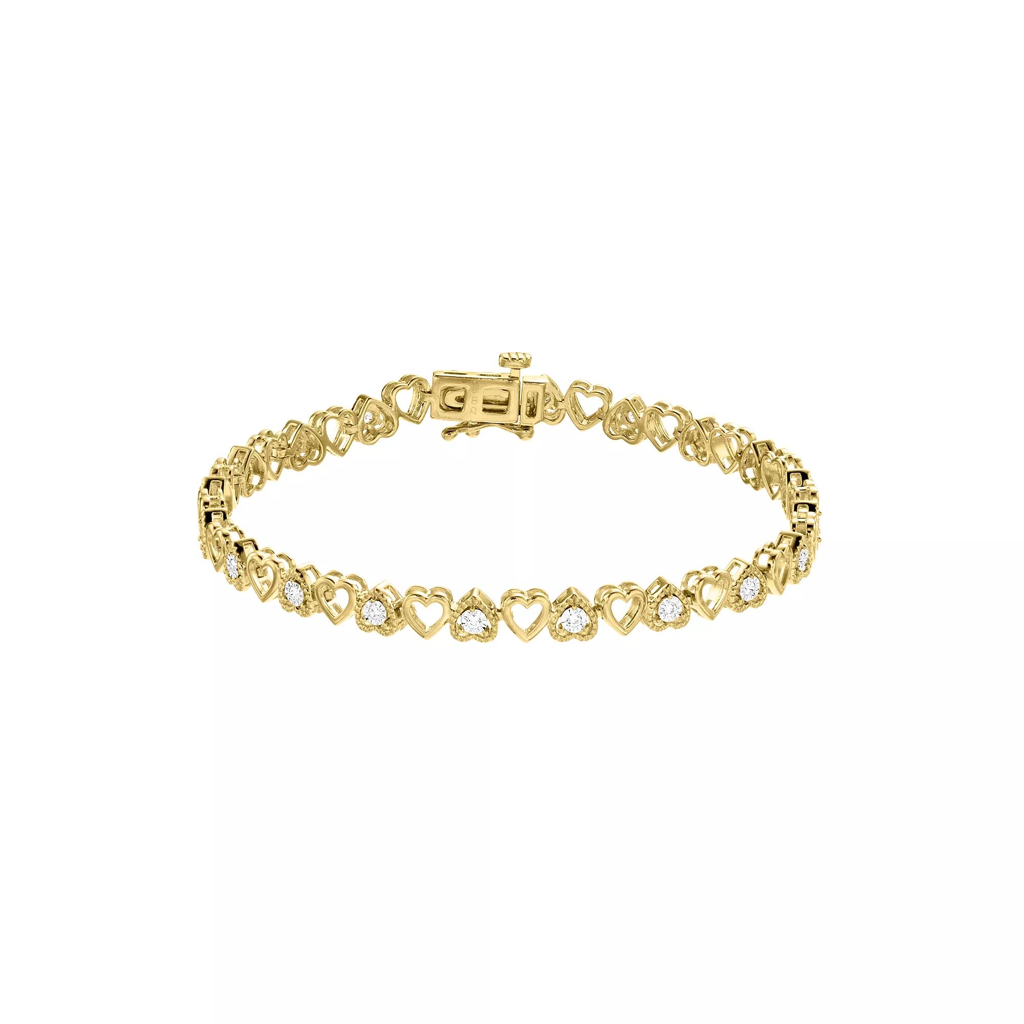 Diamond Brilliance 1/4 Carat T.W. Lab-Grown Diamond Alternating Hearts Bracelet, Women's, Size: 7", Gold Tone Product Image