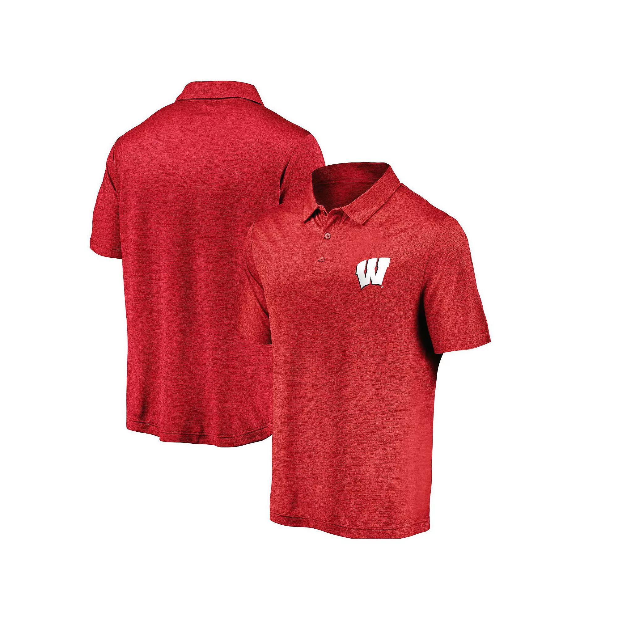Men's Fanatics Branded Red Wisconsin Badgers Primary Logo Striated Polo,  Product Image