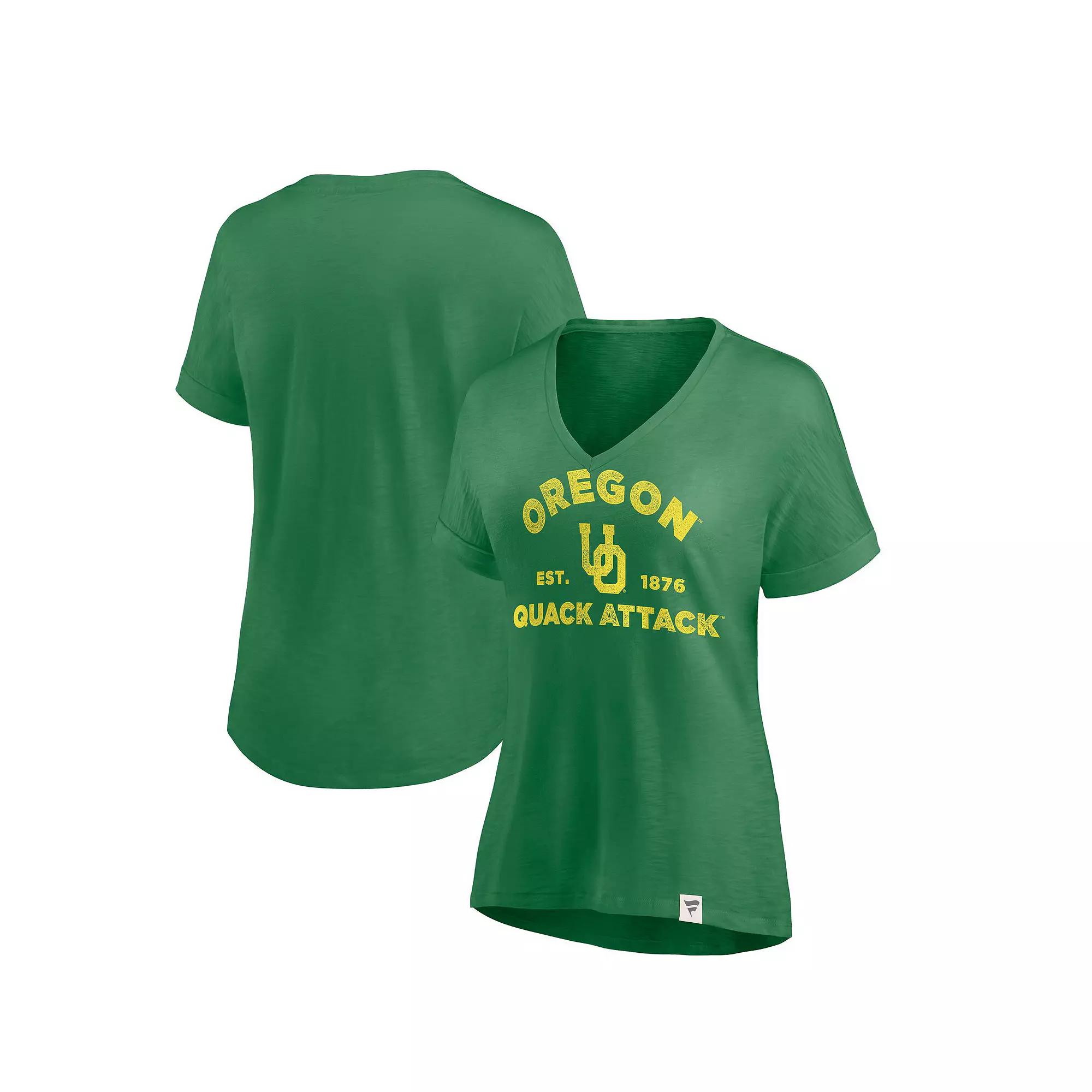 Women's Fanatics Green Oregon Ducks True Classics Slub Flowy V-Neck T-Shirt, Size: Medium Product Image