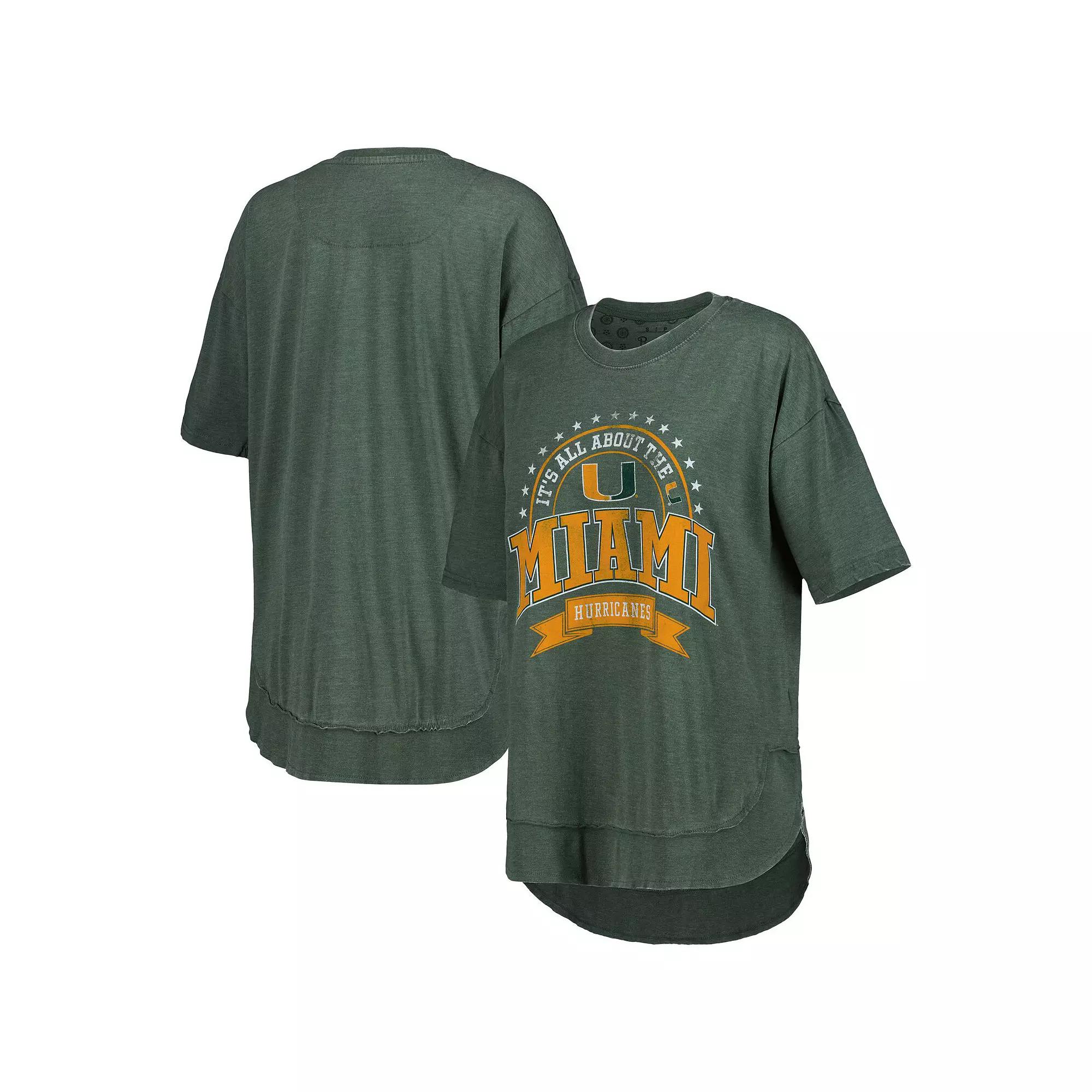 Women's Pressbox Heather Green Miami Hurricanes Vintage Wash Poncho Captain T-Shirt, Size: Small Product Image