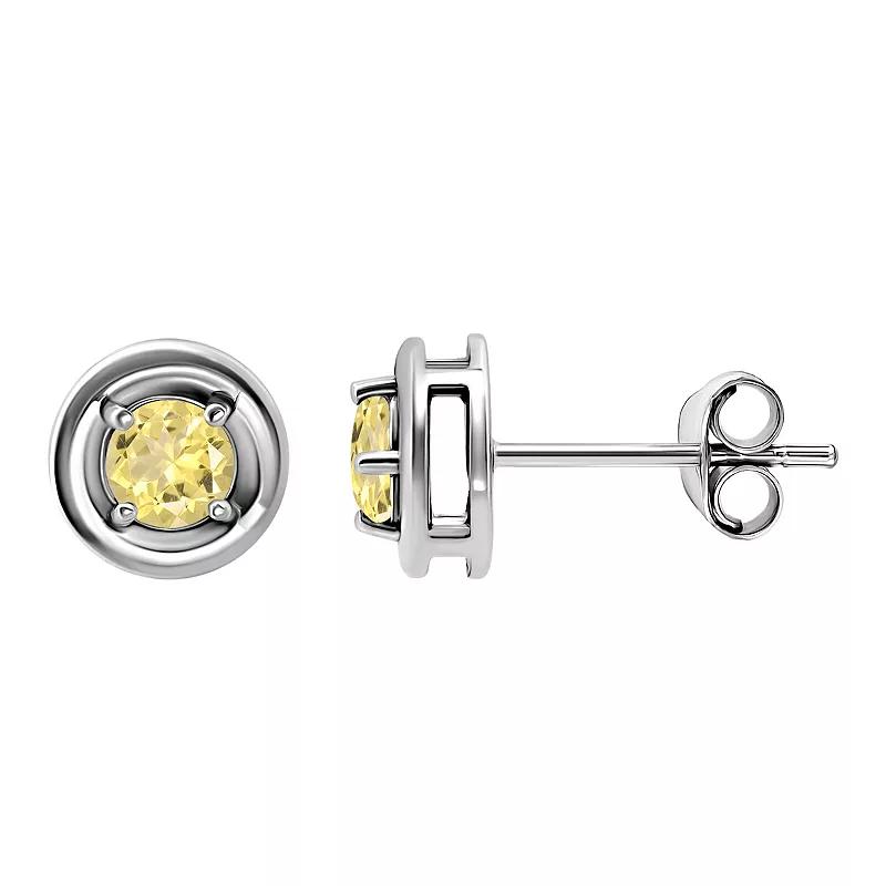 Aleure Precioso Sterling Silver Round Halo Stud Earrings, Women's, Citrine Product Image
