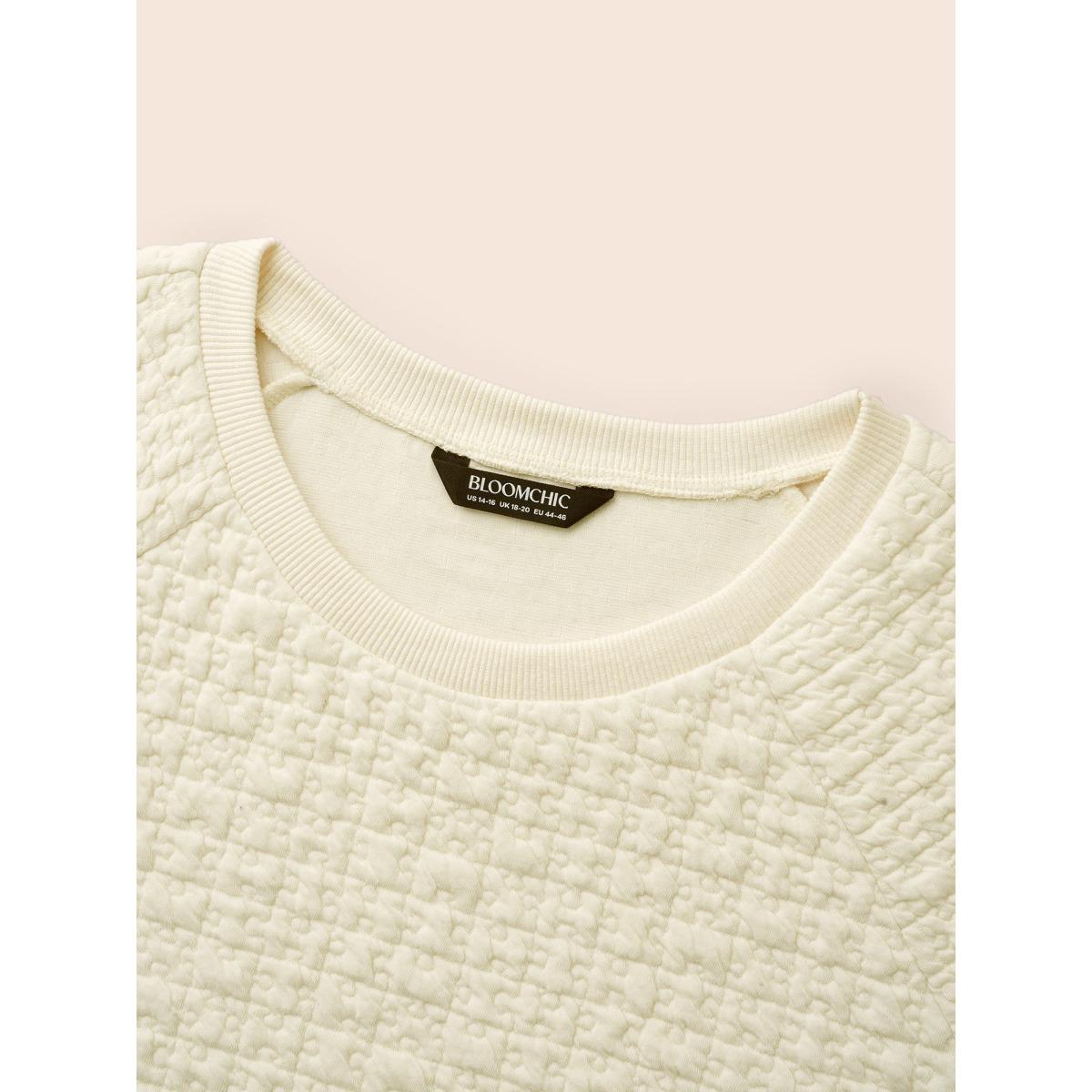 Plus Size Plain Textured Raglan Sleeve Sweatshirt Women Beige Casual Texture Loose Round Neck Everyday Sweatshirts BloomChic 14-16/1X Product Image