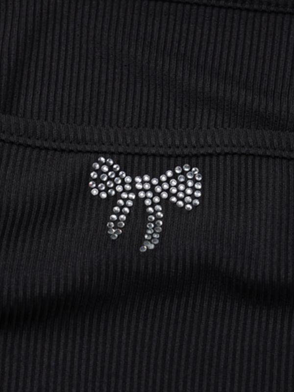 Off Shoulder Bow Print Backless Long Sleeve Tee Product Image