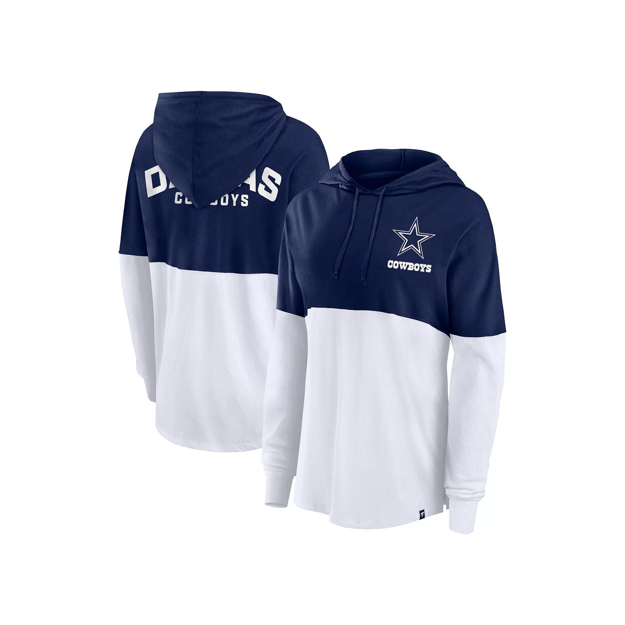 Women's Fanatics Navy/White Dallas Cowboys Backup Option Long Sleeve Hoodie T-Shirt, Size: XL, Blue Product Image