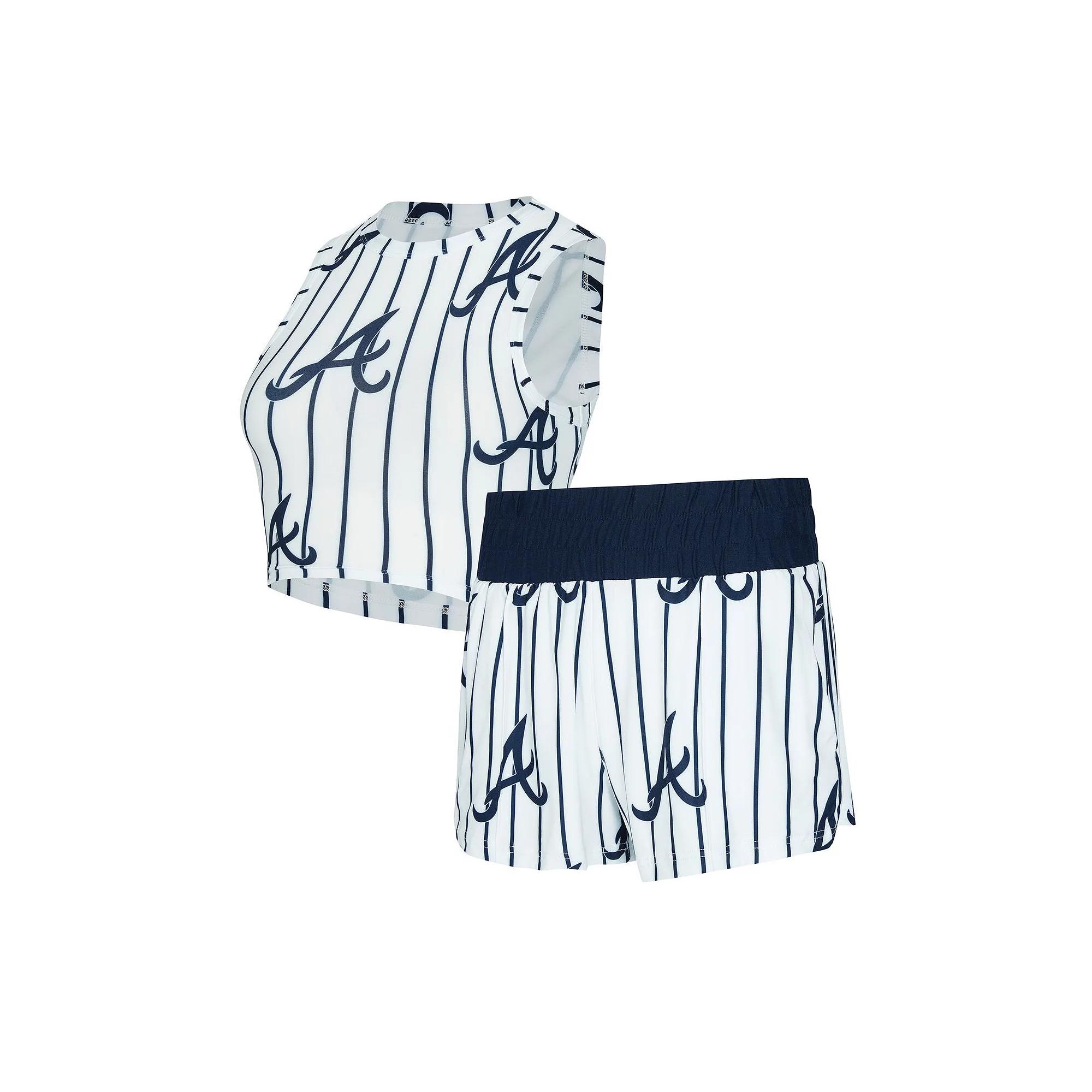 Women's Concepts Sport  White Atlanta Braves Pinstripe Record Tank & Short Set, Size: Large Product Image