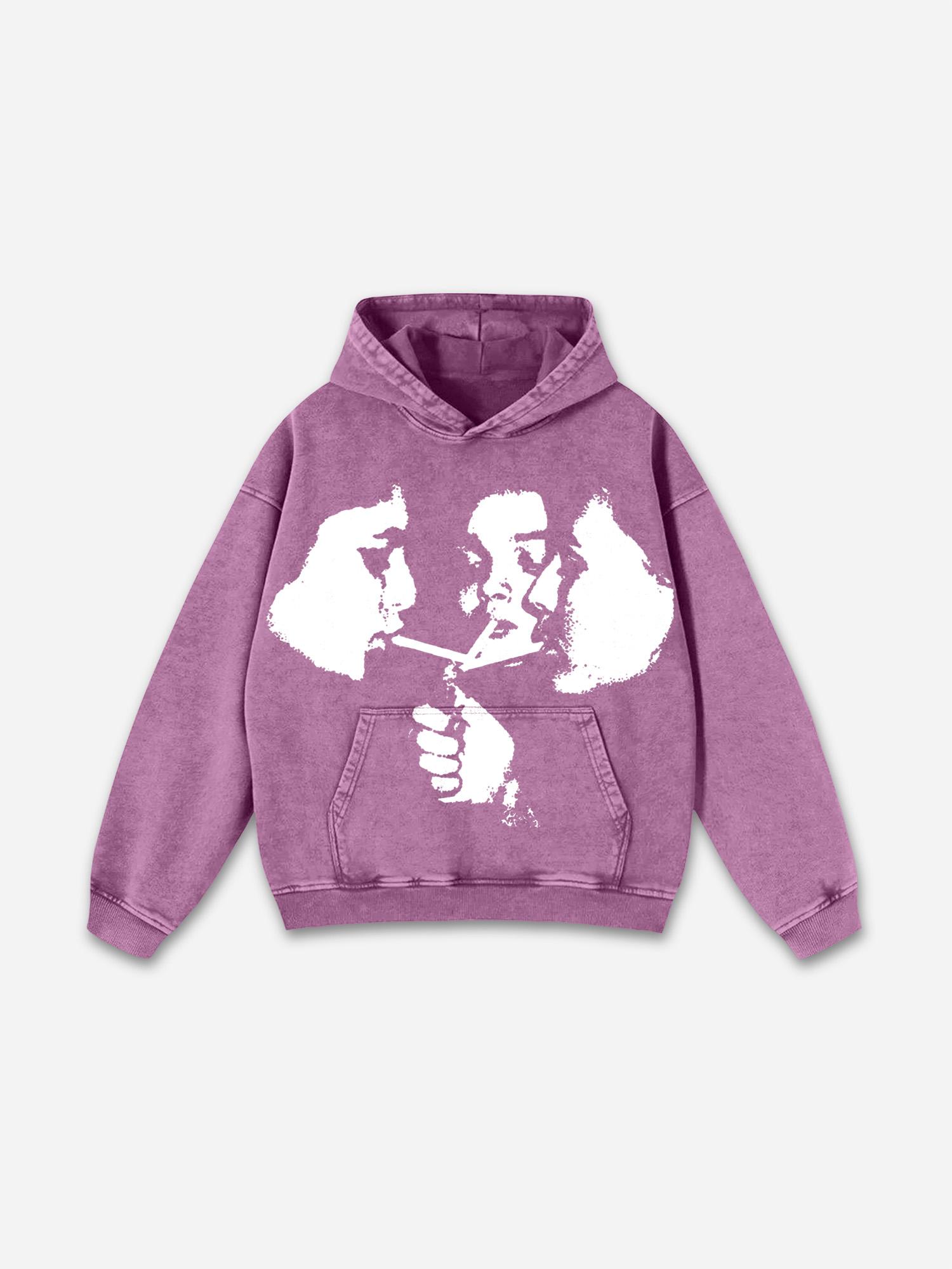 Sopula Vintage Siyah Punk Gothic Graphic Acid Washed Oversized Hoodie Product Image