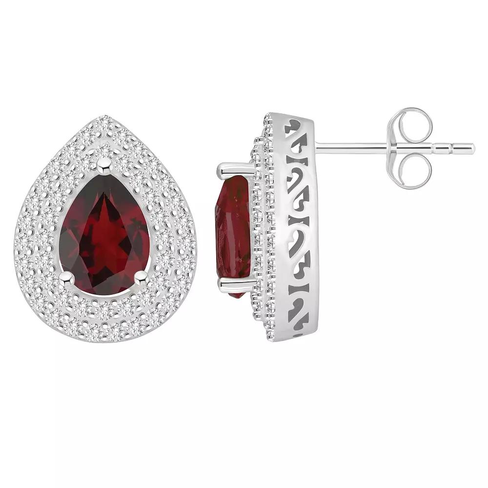 Celebration Gems Sterling Silver Teardrop Citrine & White Topaz Double Halo Stud Earrings, Women's Product Image