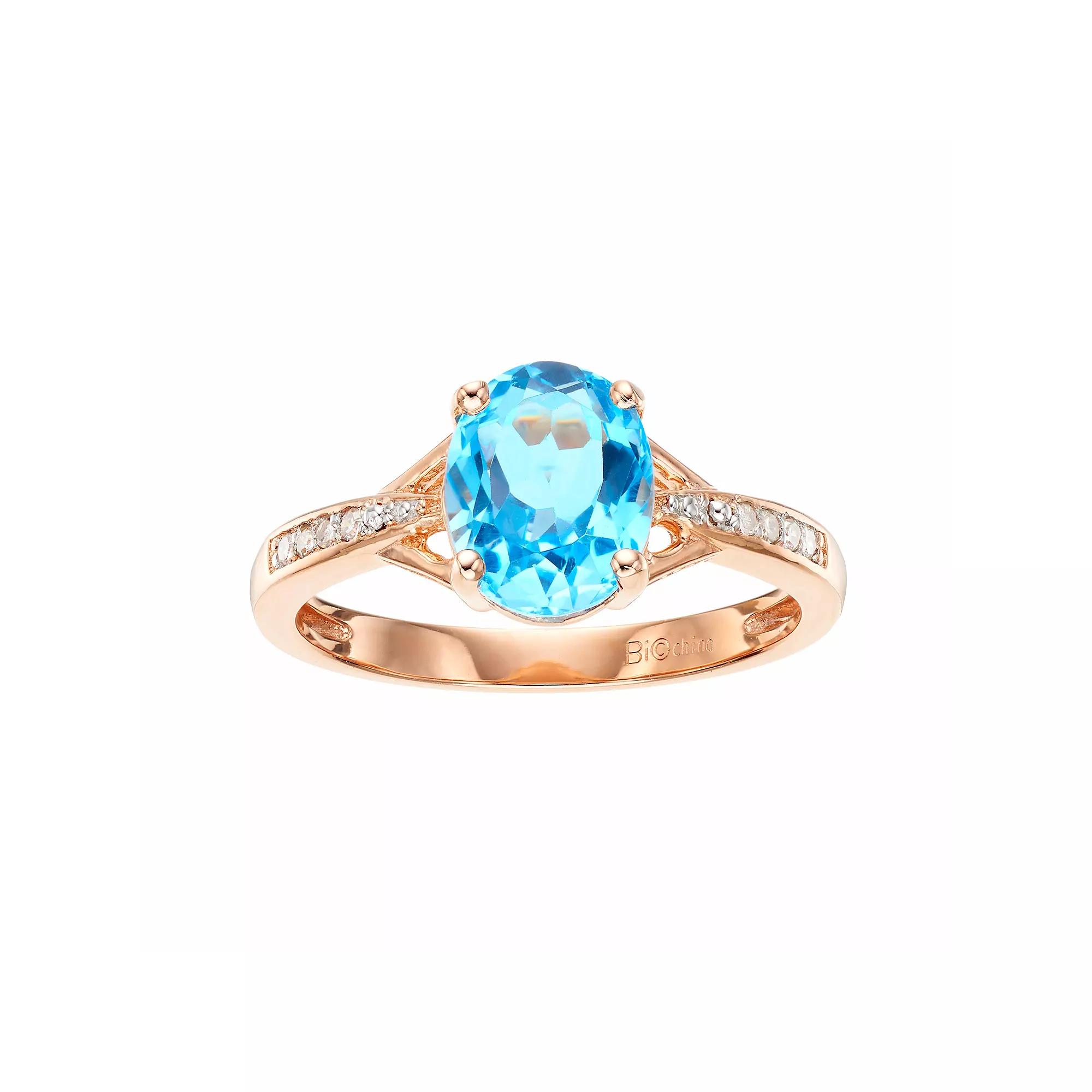 Gemminded 14k Rose Gold Over Silver Blue Topaz & Diamond Accent Oval Ring, Women's, Size: 7 Product Image