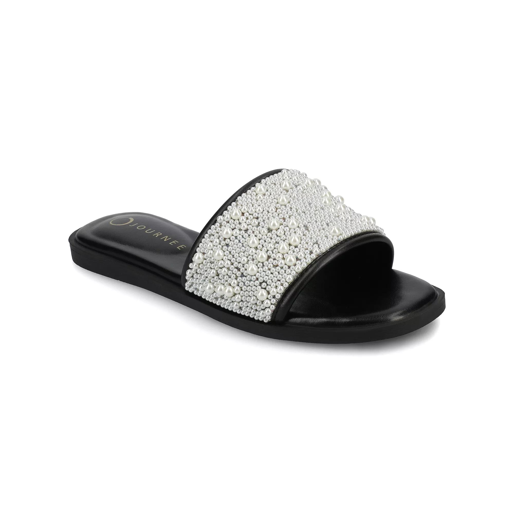 Journee Women's Precly Pearl Band Slip-On Evening Flat Sandals,  Product Image