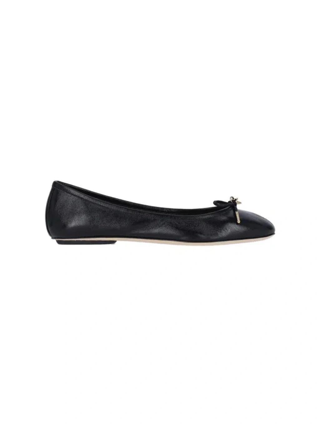 CHLOÉ Bow Detail Round Toe Flat Sole Ballerina Shoes In Black Product Image