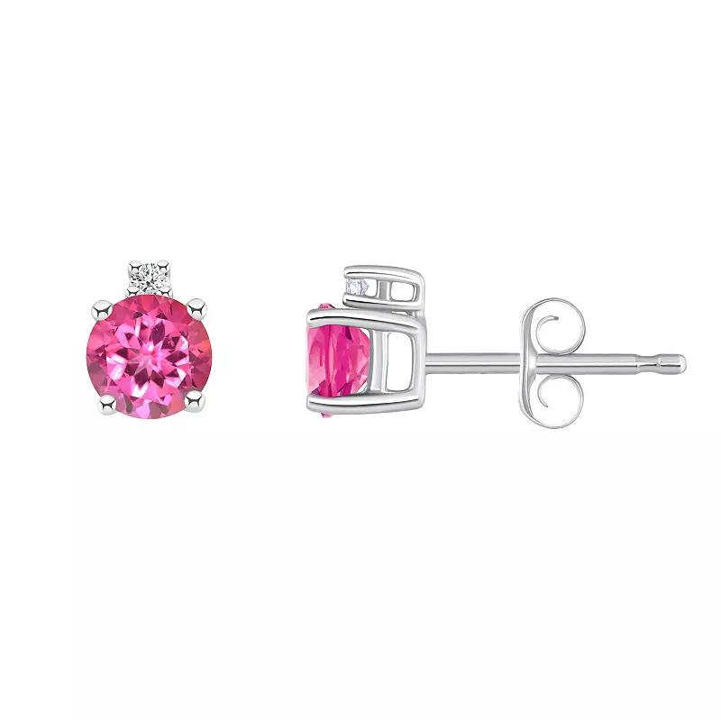 Celebration Gems 14k White Gold 4 mm Round Birthstone & 1/10 Carat T.W. Diamond Stud Earrings, Women's, Pink Topaz Jun Product Image