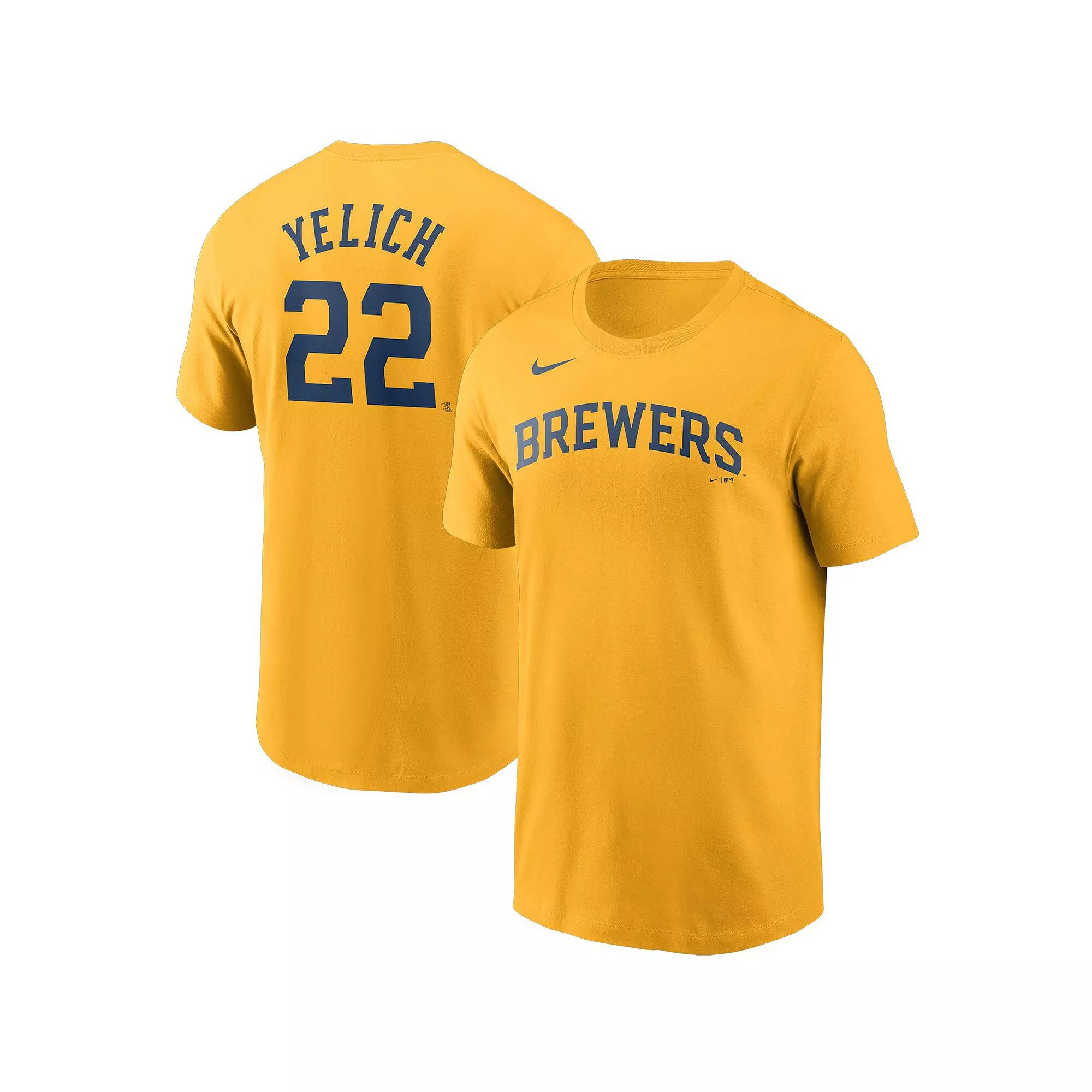 Men's Nike Christian Yelich Gold Milwaukee Brewers Name & Number T-Shirt,  Product Image