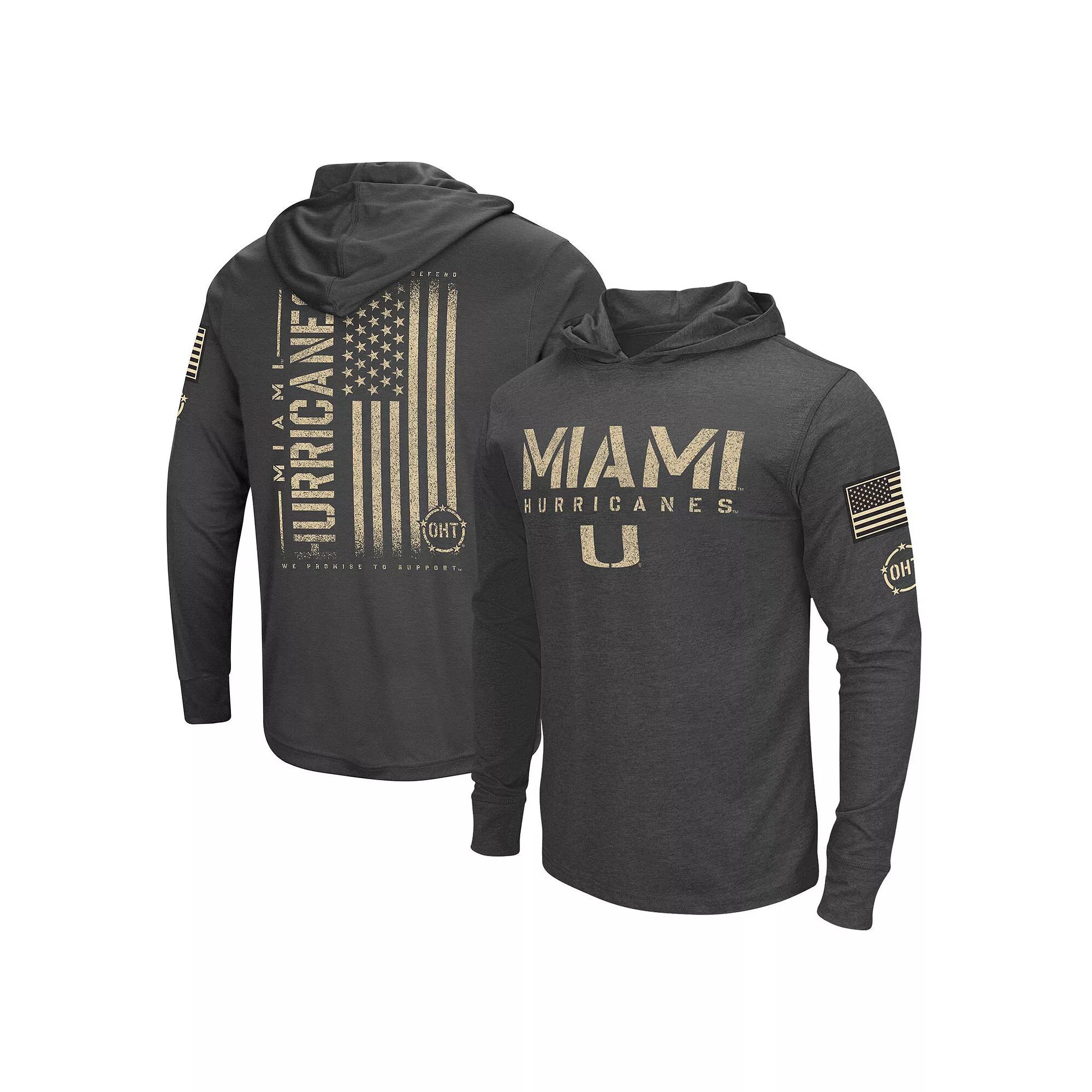 Men's Colosseum Heather Black Miami Hurricanes Team OHT Military Appreciation Long Sleeve Hoodie T-Shirt, Size: XL, Charco Product Image