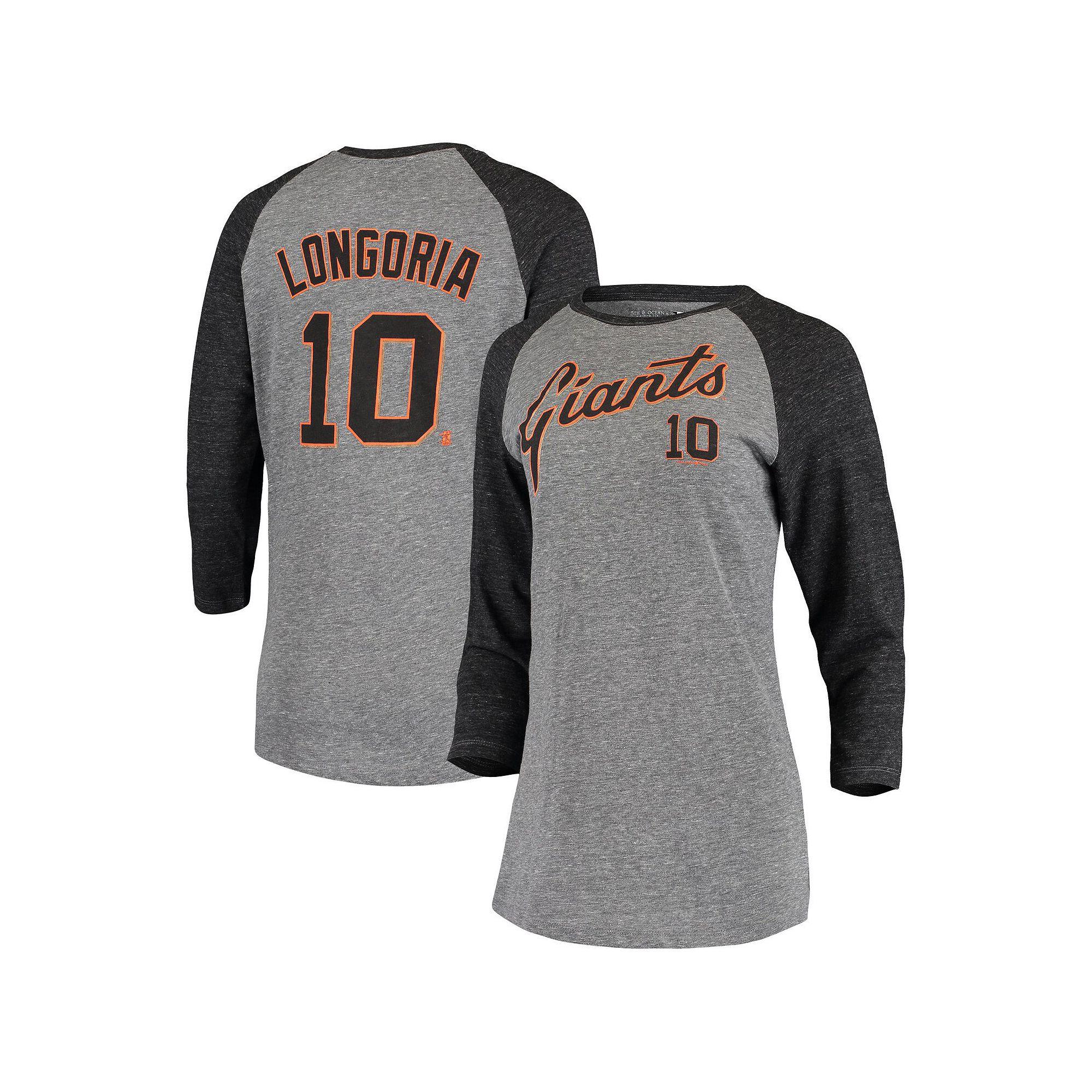 Women's 5th & Ocean by New Era Evan Longoria Gray San Francisco Giants Script Name & Number Raglan Tri-Blend 3/4-Sleeve T-Shirt,  Product Image
