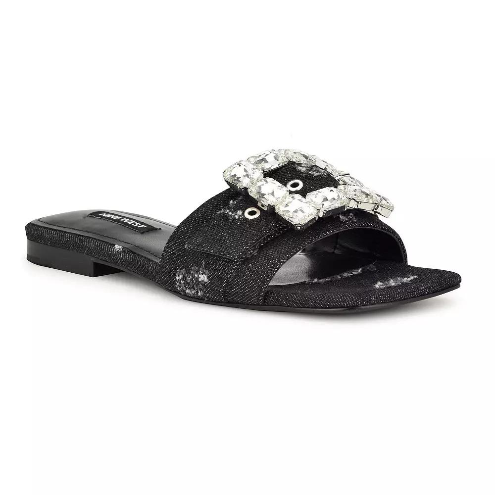 Nine West Matter Slip-on Embellished Women's Flat Sandals, Size: 7.5, Black Denim Product Image