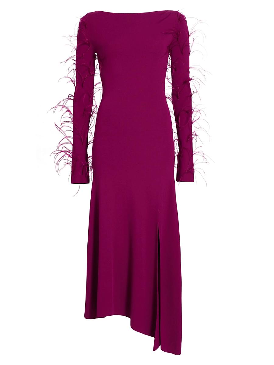 Womens Feather-Trimmed Stretch Maxi-Dress Product Image