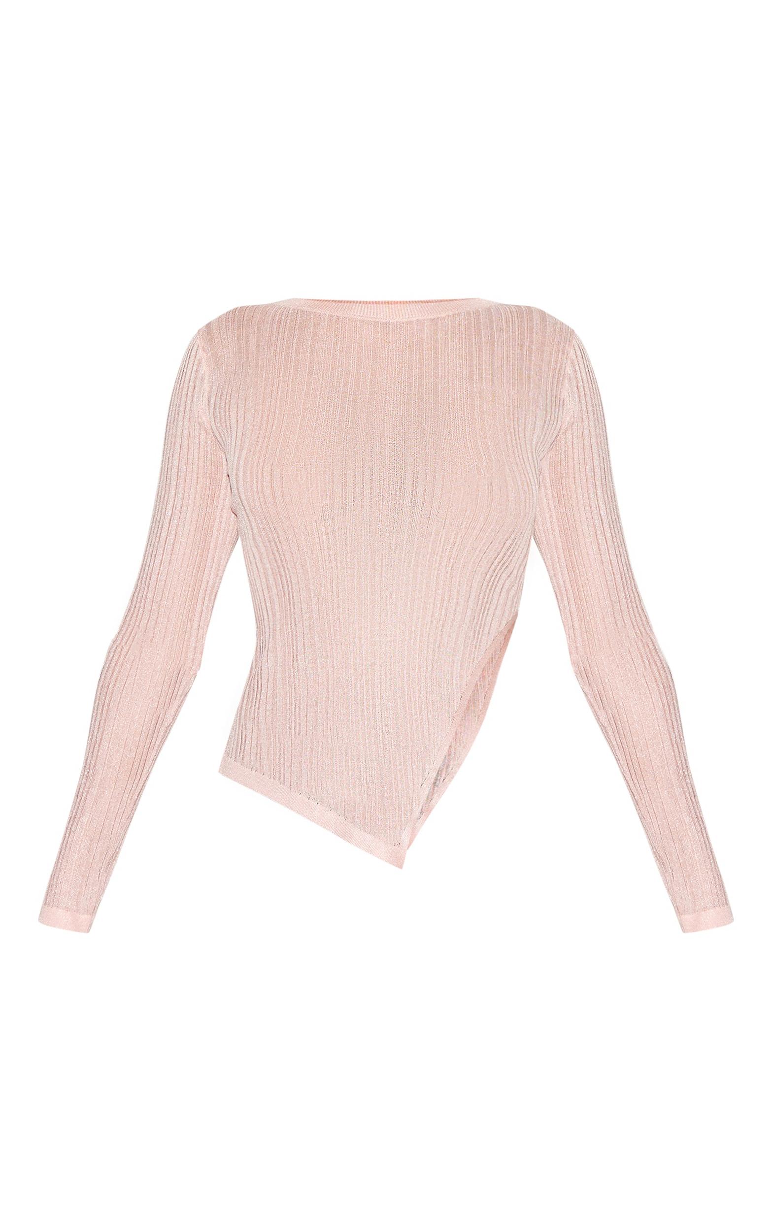 Pink Sheer Knit Asymmetric Top Product Image