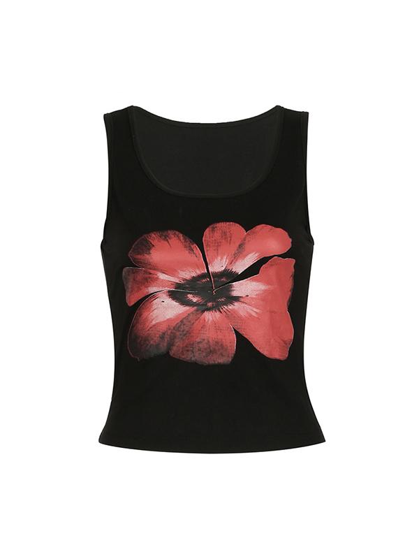 Crewneck Simple Floral Print Casual Tank Top Product Image