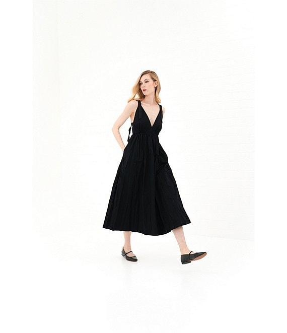 Le' AL.X Sleeveless V-Neck Side Pockets Parachute A-Line Midi Dress Product Image