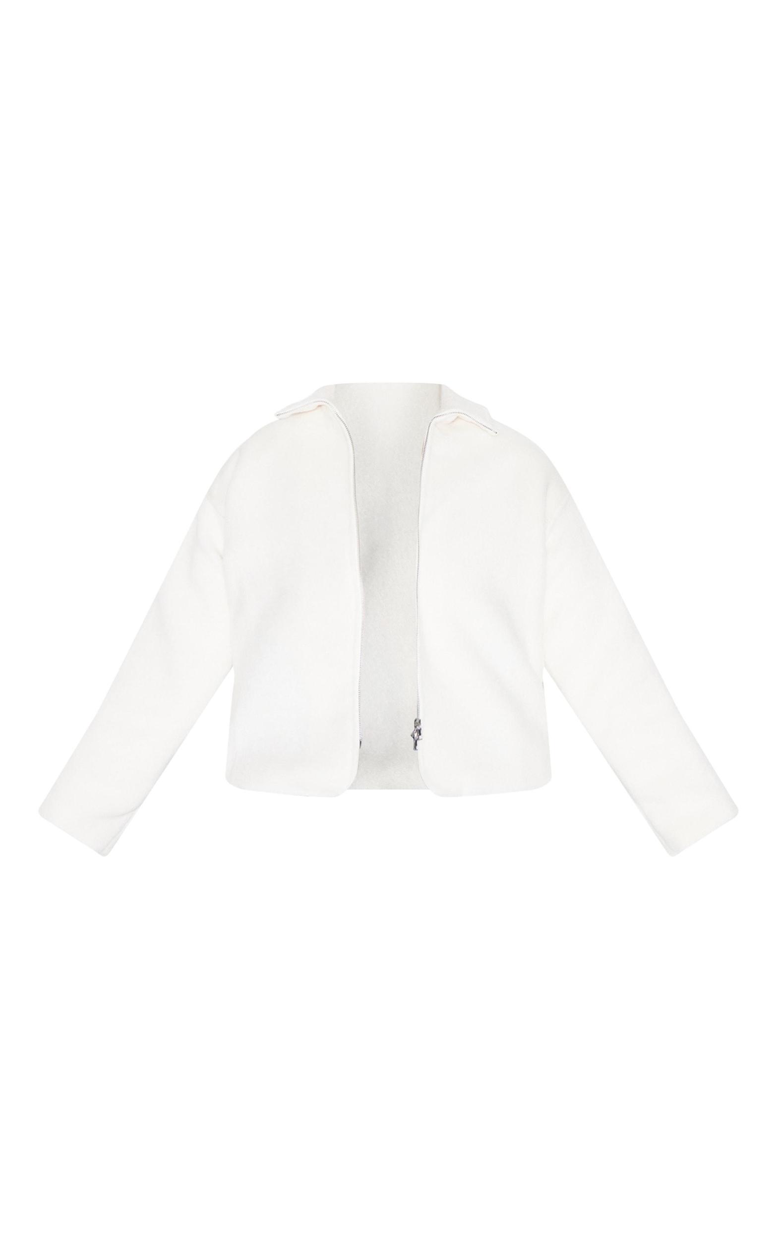 Plus Cream Wool Look Wide Collar Zip Up Jacket Product Image