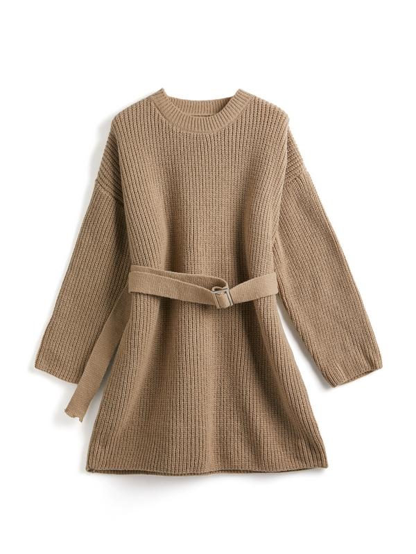Solid Belted Knit Mini Dress Product Image
