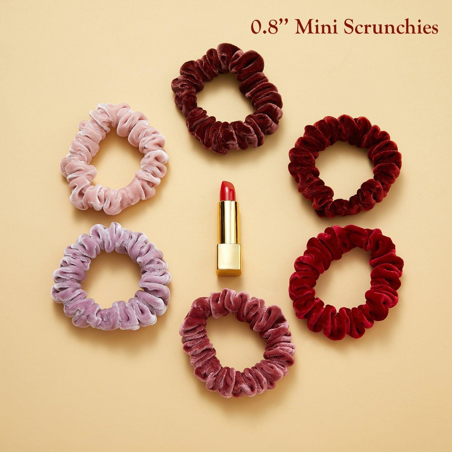 Silk Velvet Handmade Scrunchie Set of Two | 0.8 Inch & 2 Inch | Lipstick Collection Product Image