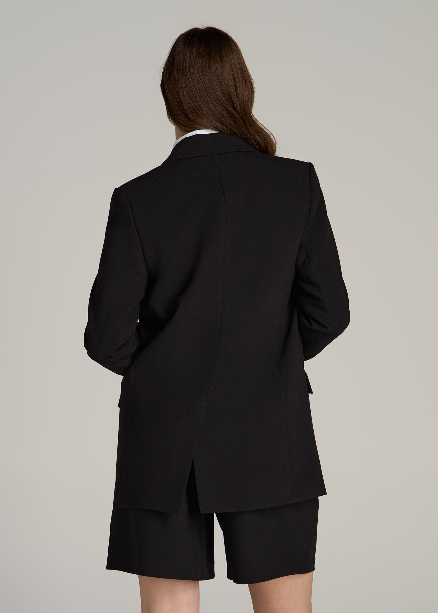 Boyfriend Fit Single-Button Blazer for Tall Women in Black Female Product Image