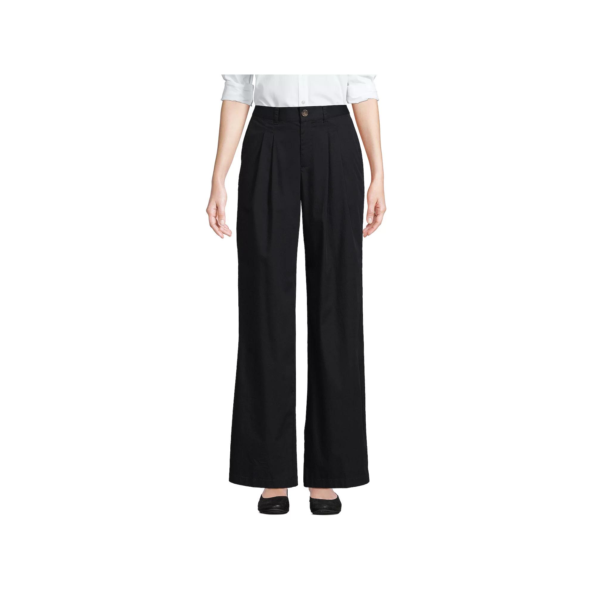 Women's Lands' End High Rise Crisp Poplin Chino Wide Leg Pants,  Product Image