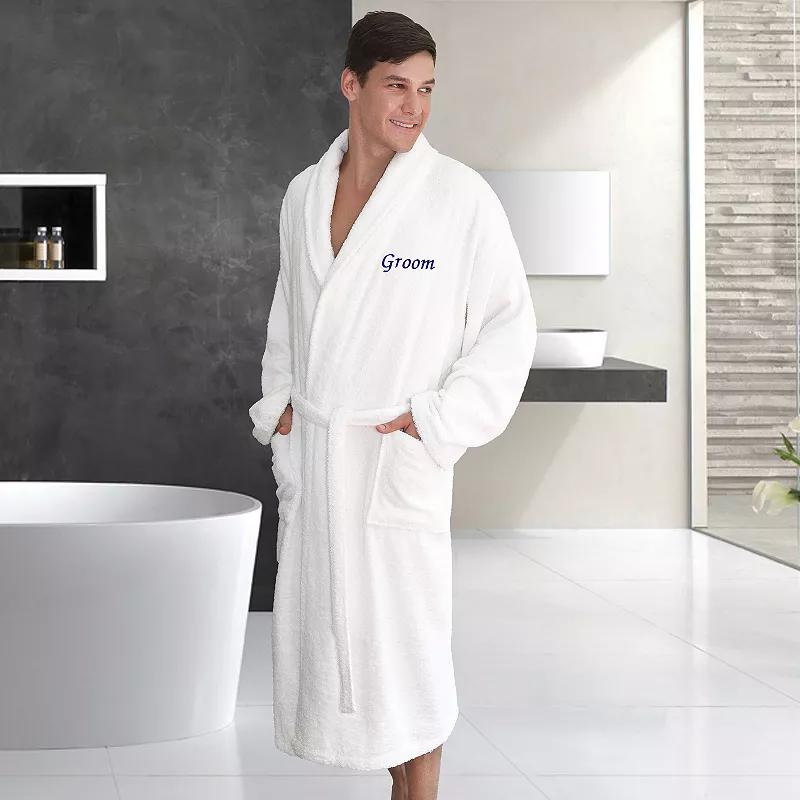 Linum Home Textiles Groom Embroidered Cotton Terry Bathrobe, Mens Blue Product Image