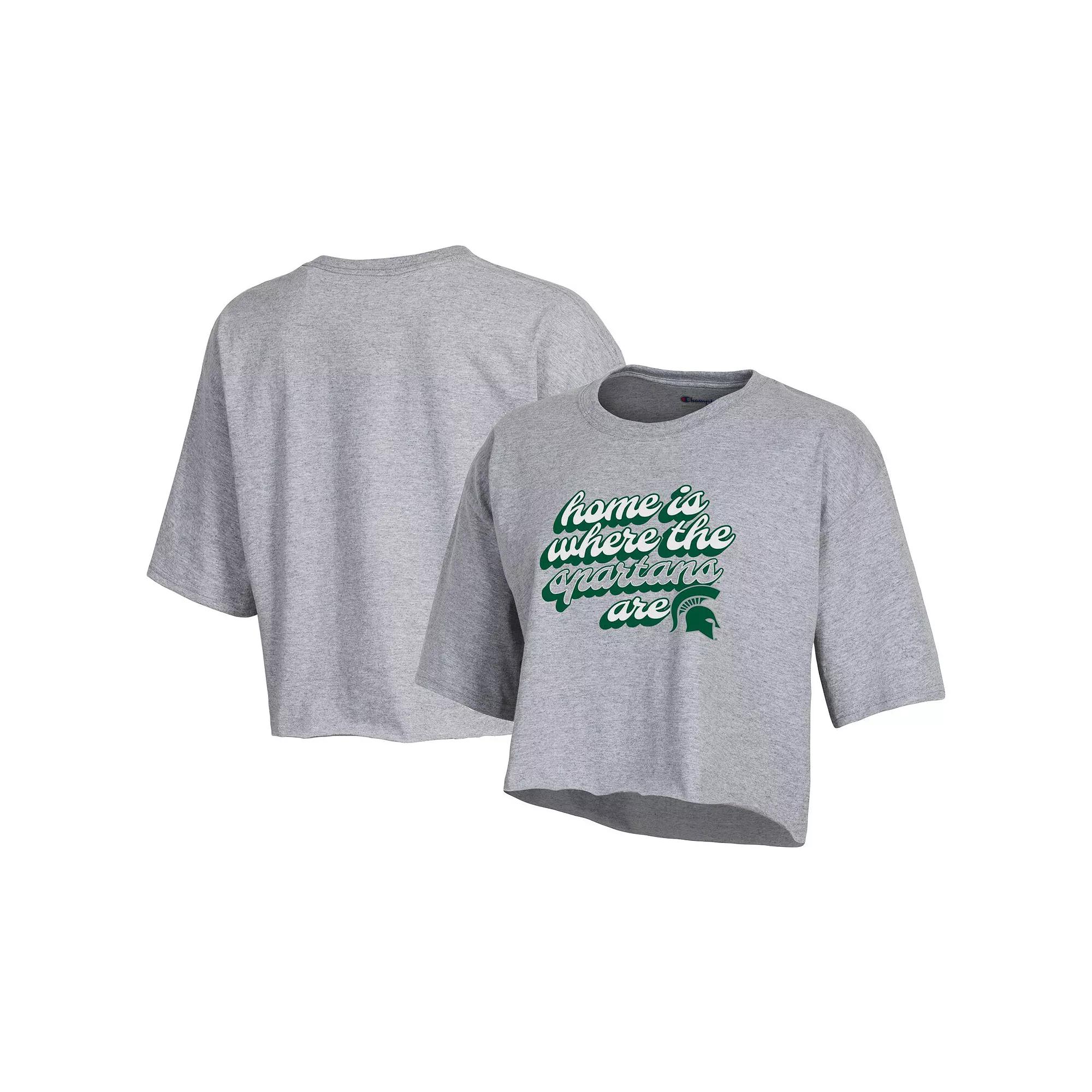Women's Champion Heather Gray Michigan State Spartans Boyfriend Cropped T-Shirt,  Product Image