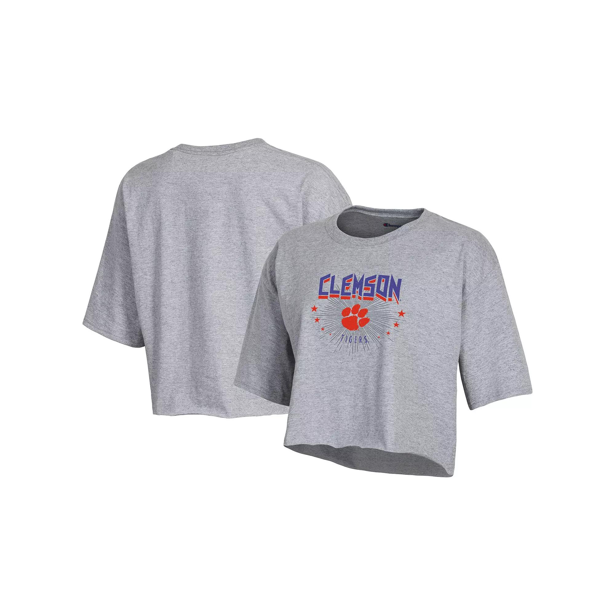 Women's Champion Gray Clemson Tigers Boyfriend Cropped T-Shirt,  Product Image