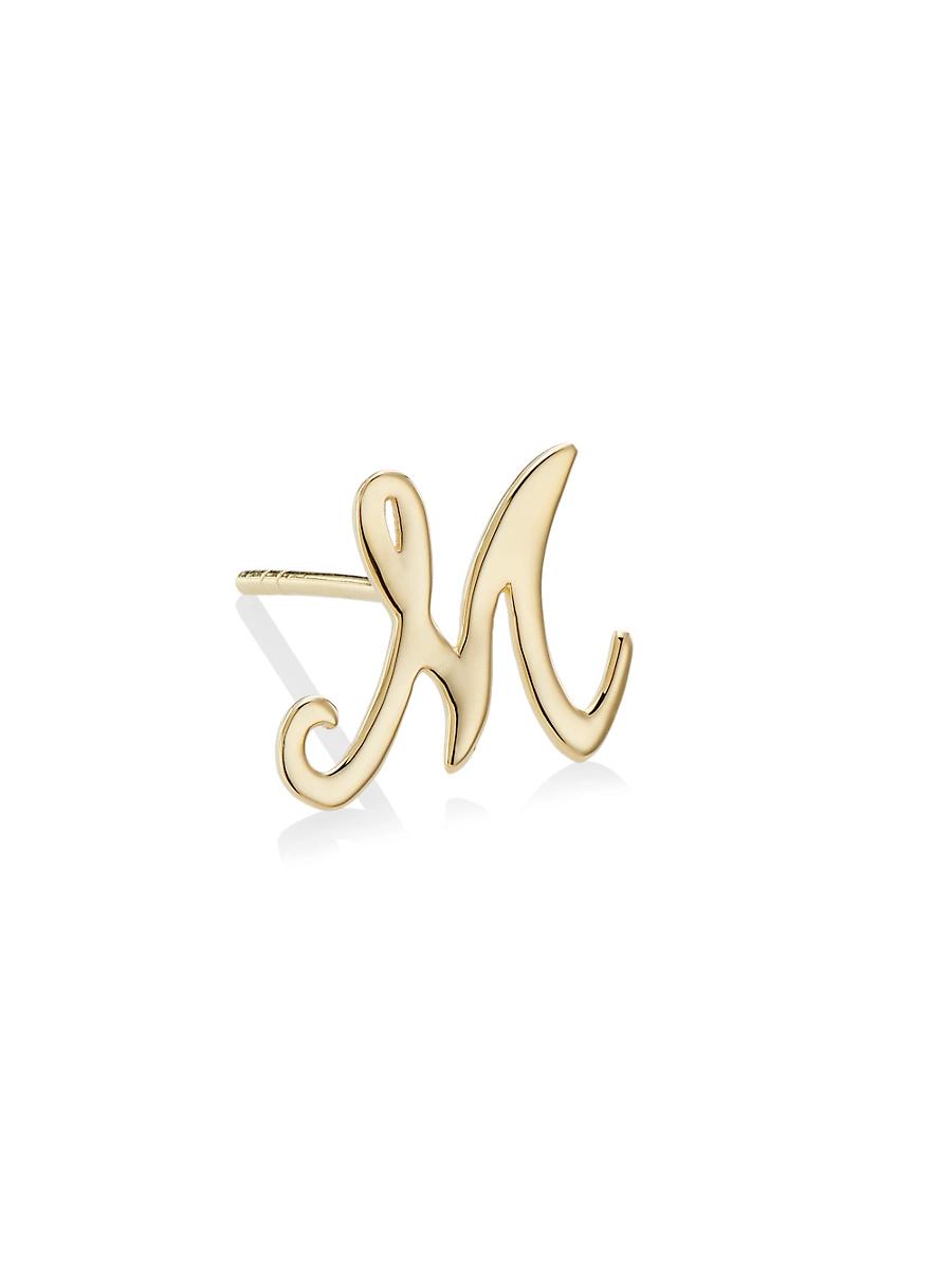 Womens 14K Yellow Gold Cursive Initial Stud Earring Product Image