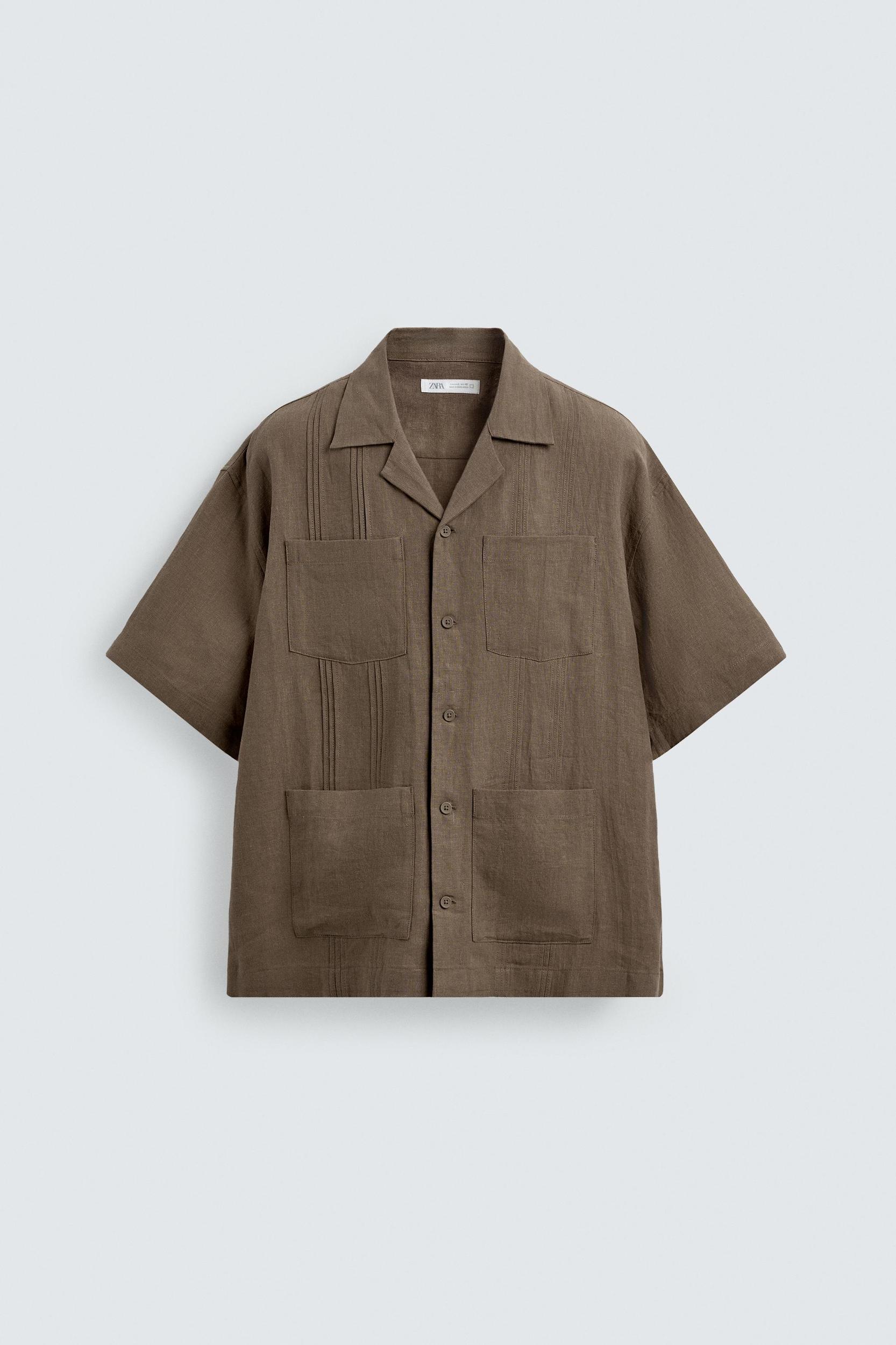 RELAXED FIT 100% LINEN SHIRT WITH PLEATED POCKETS Product Image
