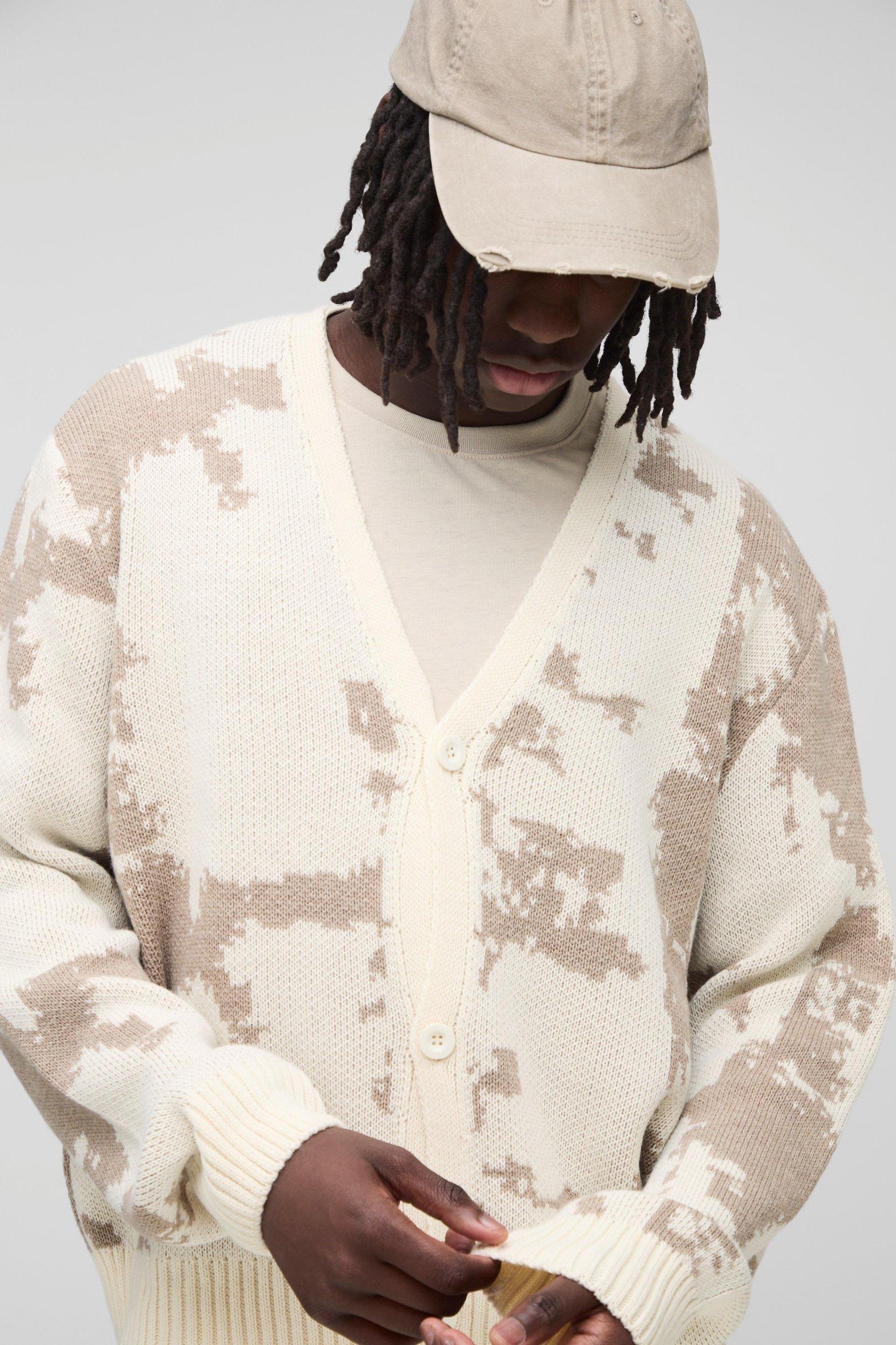 Boxy Jacquard Knitted Cardigan | boohooMAN USA Product Image