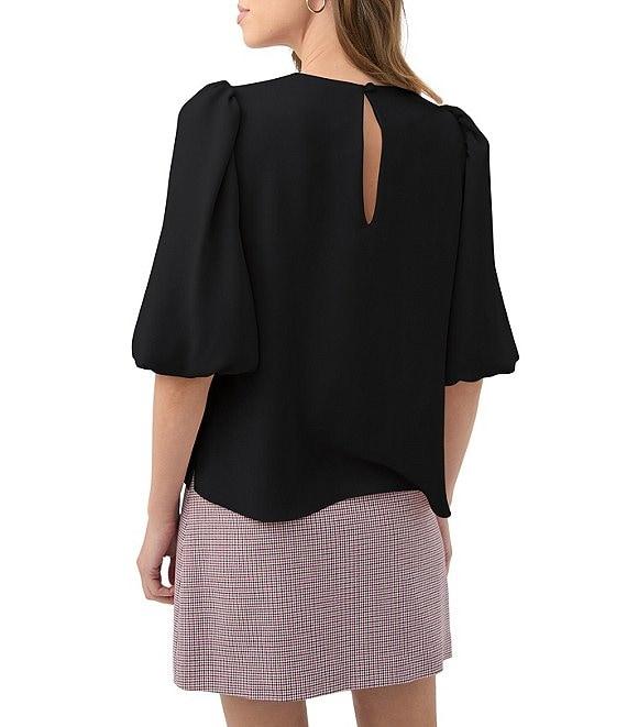 Trina Turk Magnolia Georgette Round Neck Elbow Balloon Sleeve Top Product Image