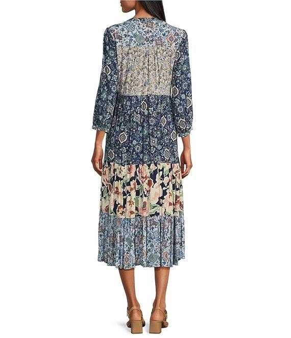 Nurture by Westbound 3/4 Sleeve Floral Button Front Midi Dress Product Image