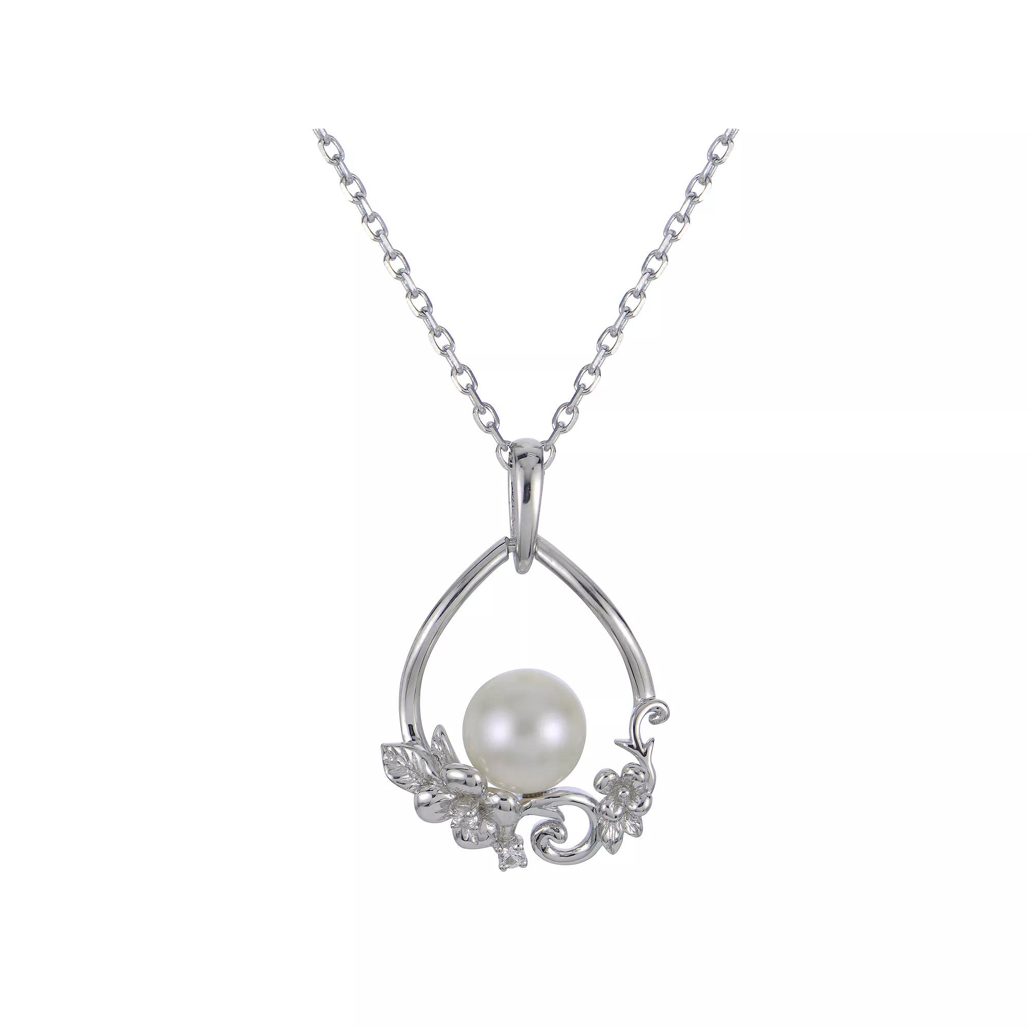 PearLustre by Imperial Sterling Silver Freshwater Cultured Pearl & Lab-Created White Sapphire Flower Pendant, Womens Product Image