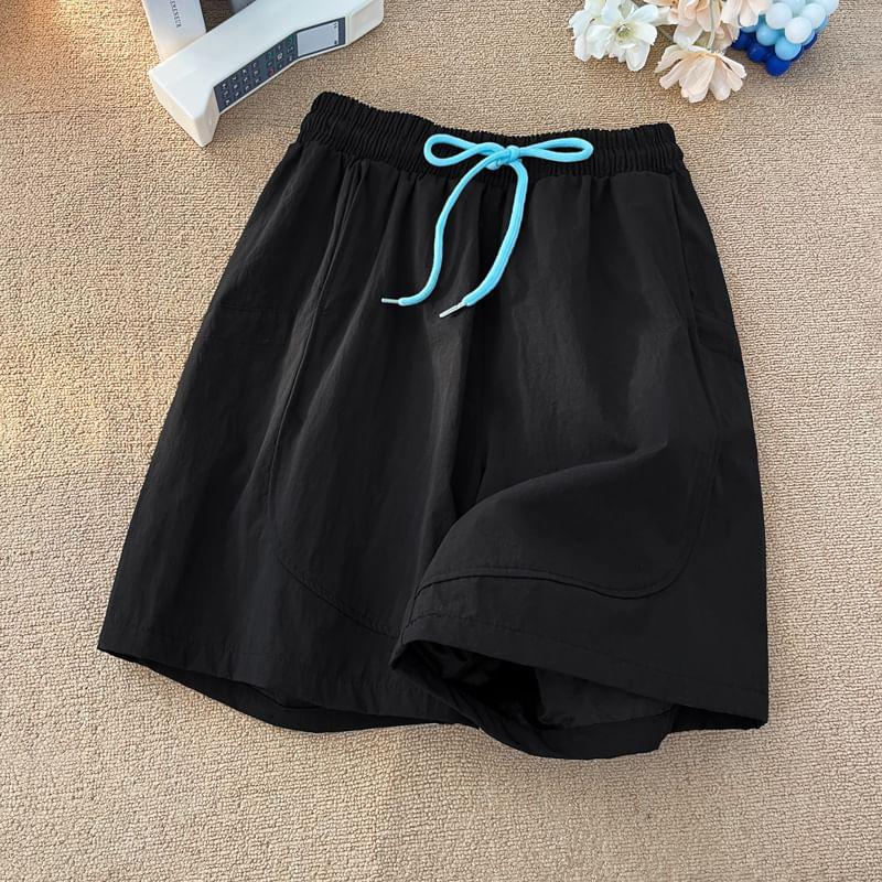 Drawstring Waist Plain Sweat Shorts Product Image