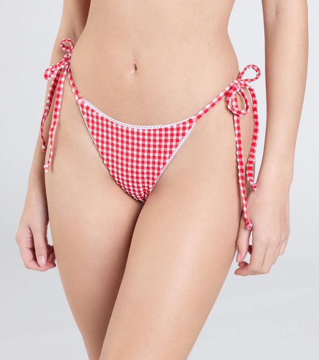 Flirty Babe Gingham Print Side Tie Bikini Bottoms Product Image