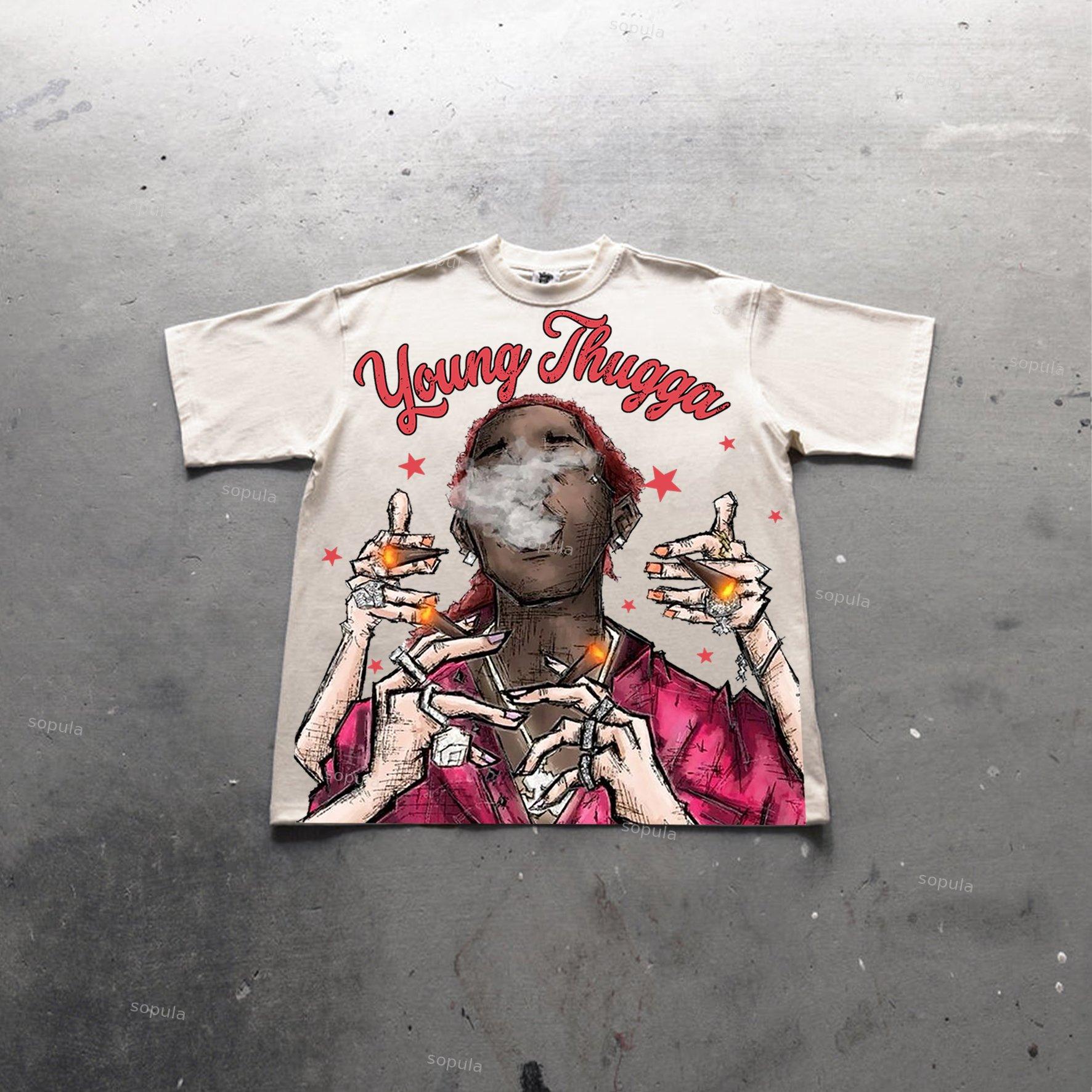 Young Thugga Vintage Graphics Print Cotton T-Shirt Product Image
