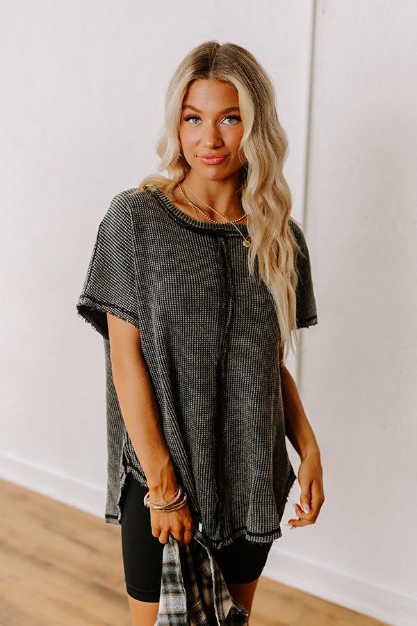 Visions Of You Waffle Knit Top In Vintage Black Product Image