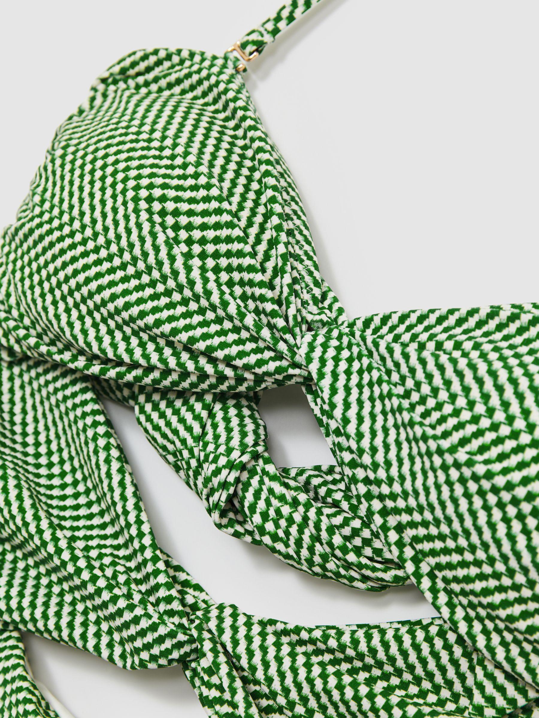 Chequered Print Cut Out Swimsuit in Green/White Product Image