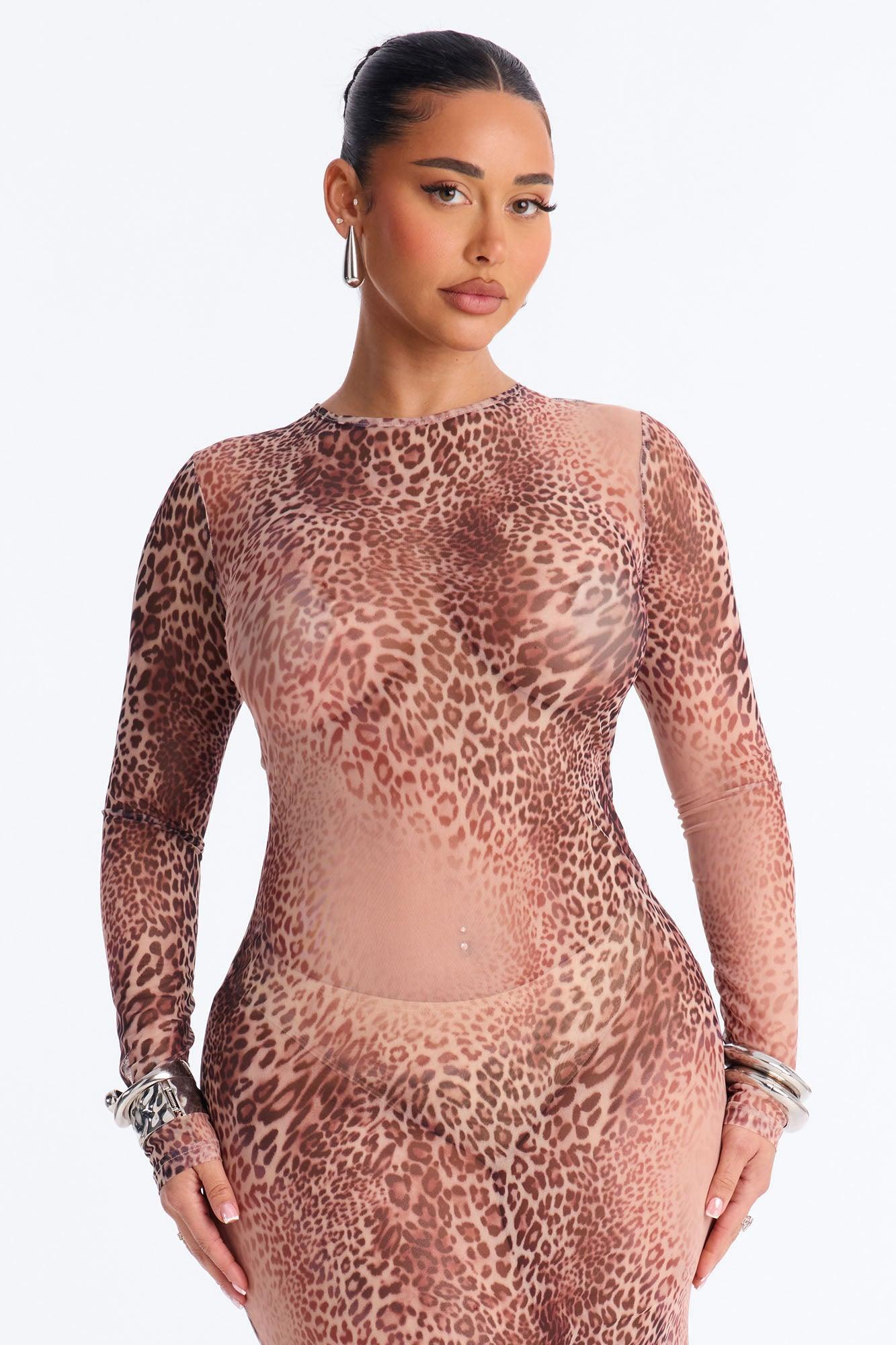 Vivian Leopard Mesh Maxi Dress - Leopard Female Product Image