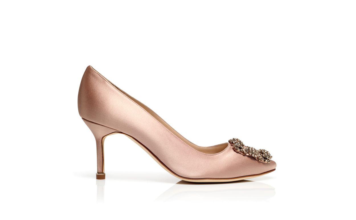 HANGISI 70 Beige Satin Jewel Buckle Pumps Product Image