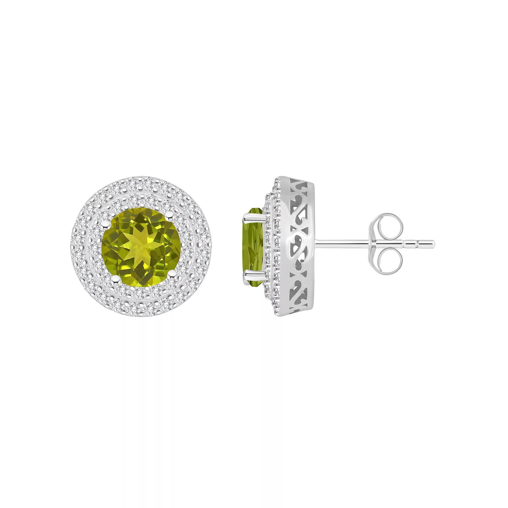 Celebration Gems Sterling Silver Round-Cut Citrine & White Topaz Double Halo Stud Earrings, Women's Product Image