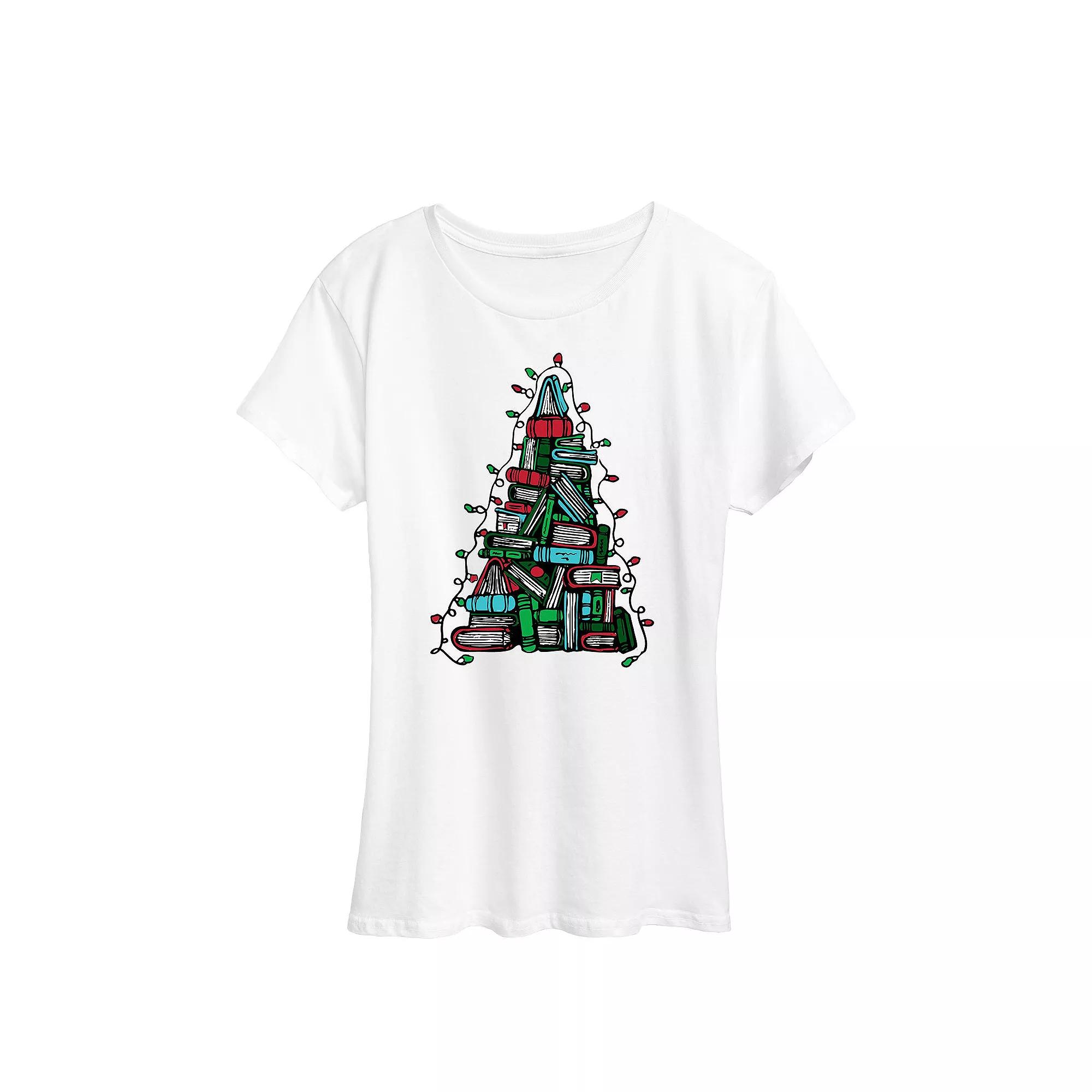 Women's Book Christmas Tree Graphic Tee, Girl's,  Product Image