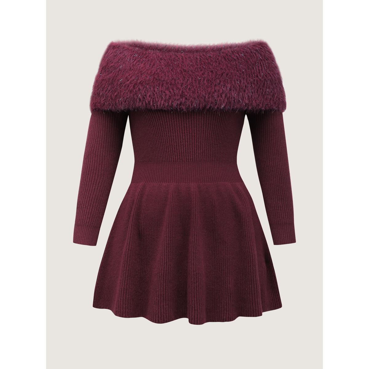 Plus Size Sparkly Fur Off-Shoulder A-Line Pullover Plum Women Party&Cocktail Bodycon Long Sleeve One-shoulder neck Party Pullovers BloomChic 28/5X Product Image