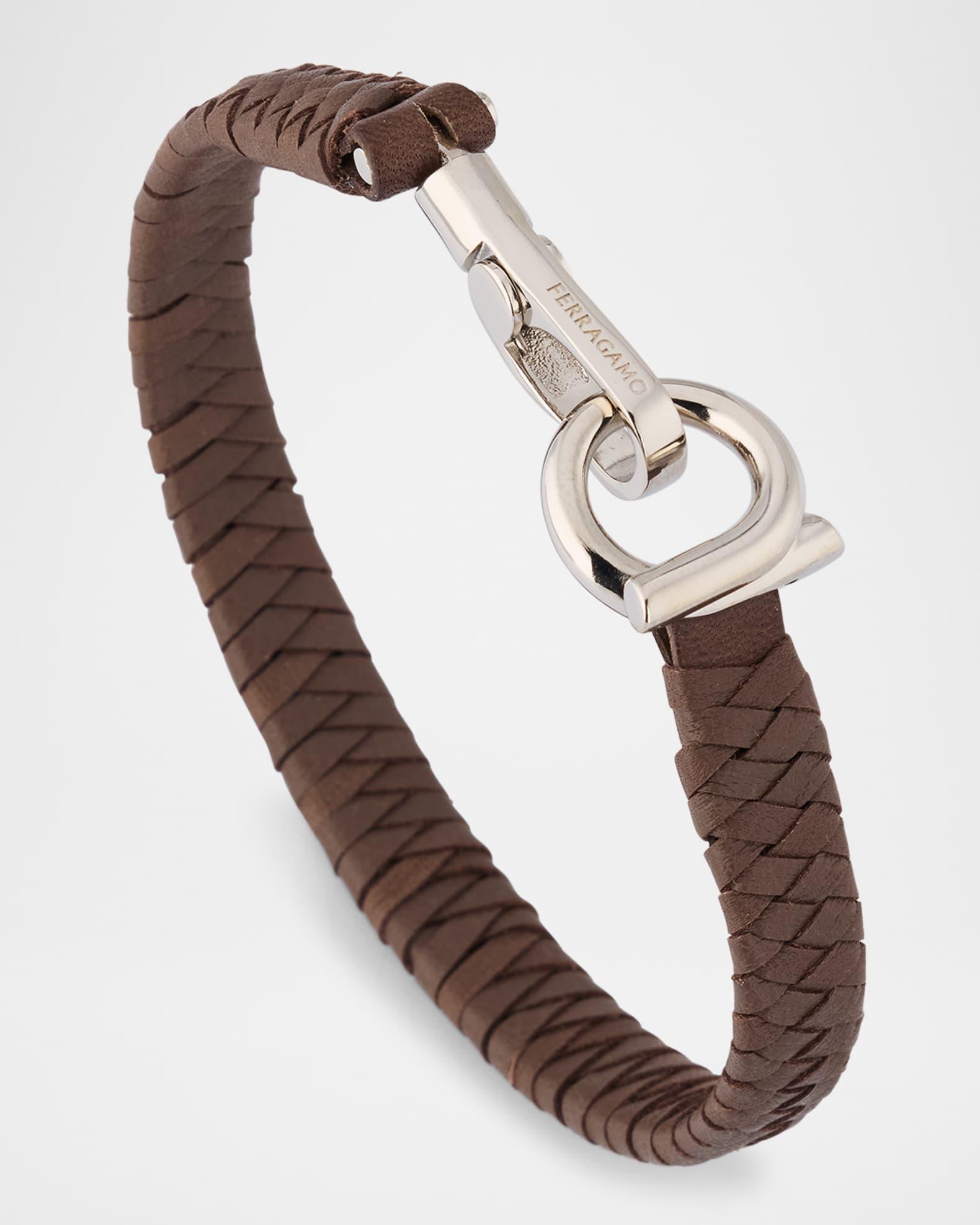 Men's Woven Leather Gancio Bracelet Product Image