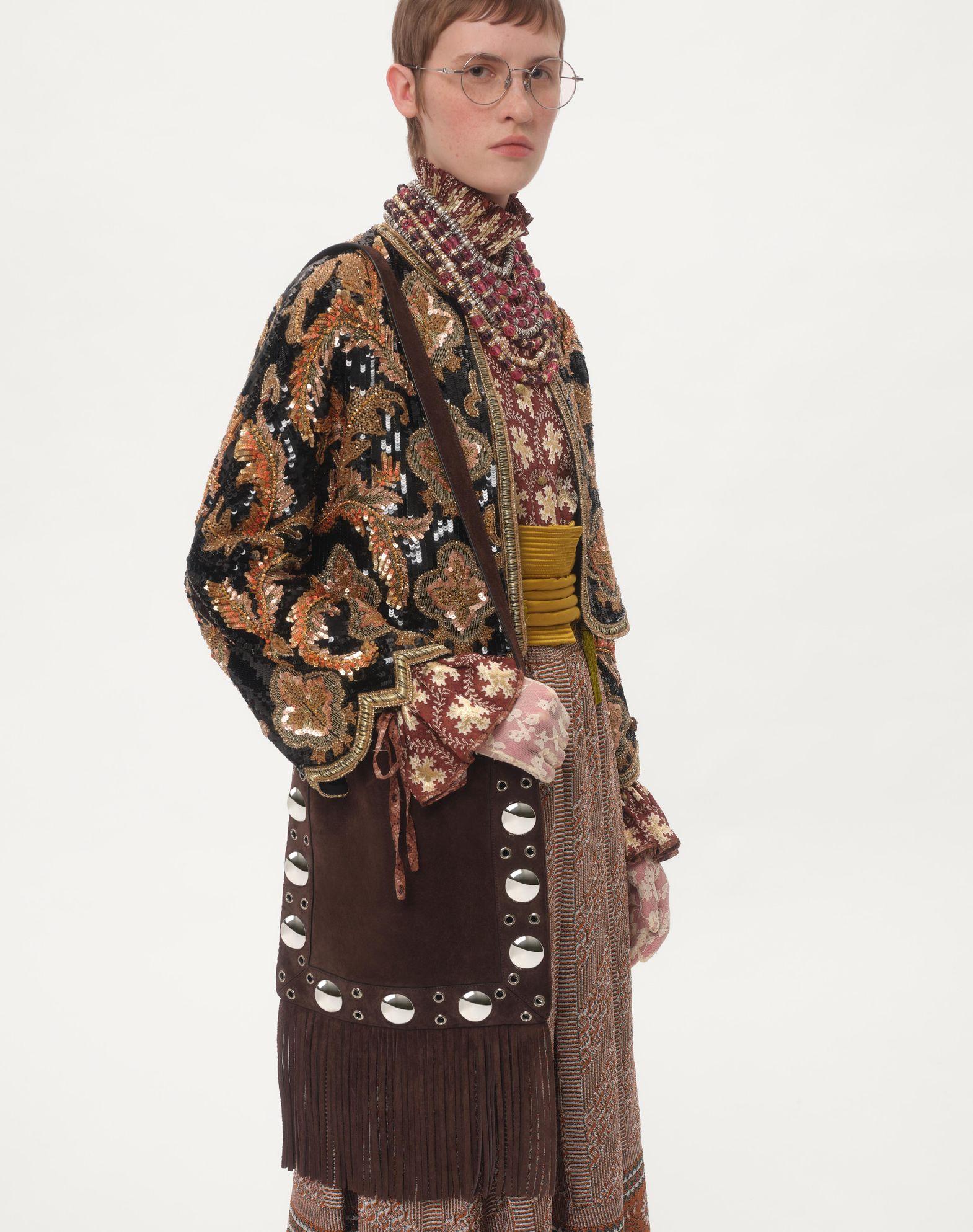 Valentino Garavani Nellcôte Suede Shoulder Bag With Fringes Product Image