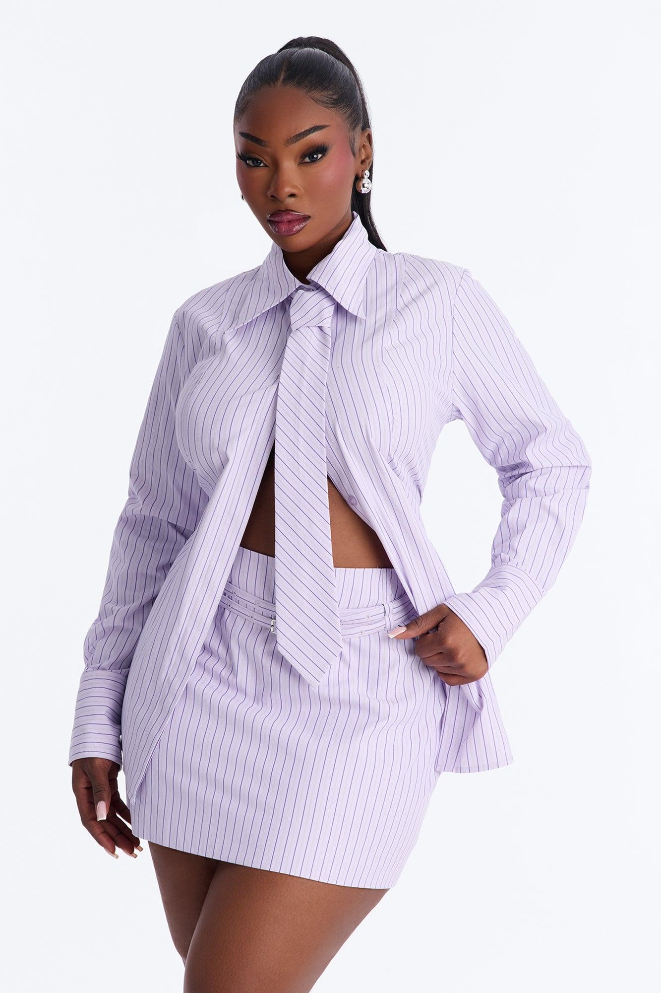 Take Notes Pinstripe 3 Piece Set - Lavender Female Product Image